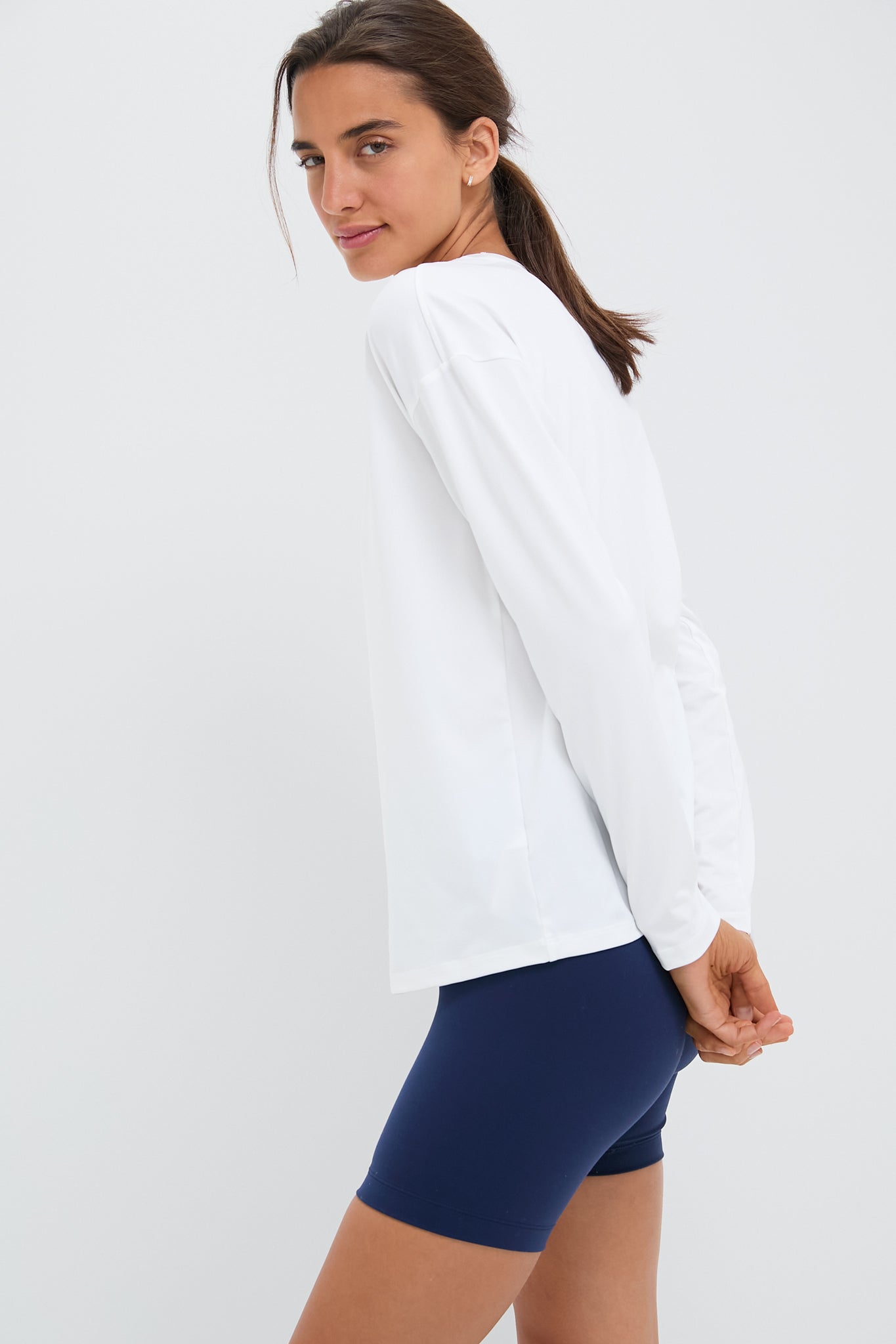 White Long Sleeve Performance Jersey Ryan Boyfriend Tee-Get Girly