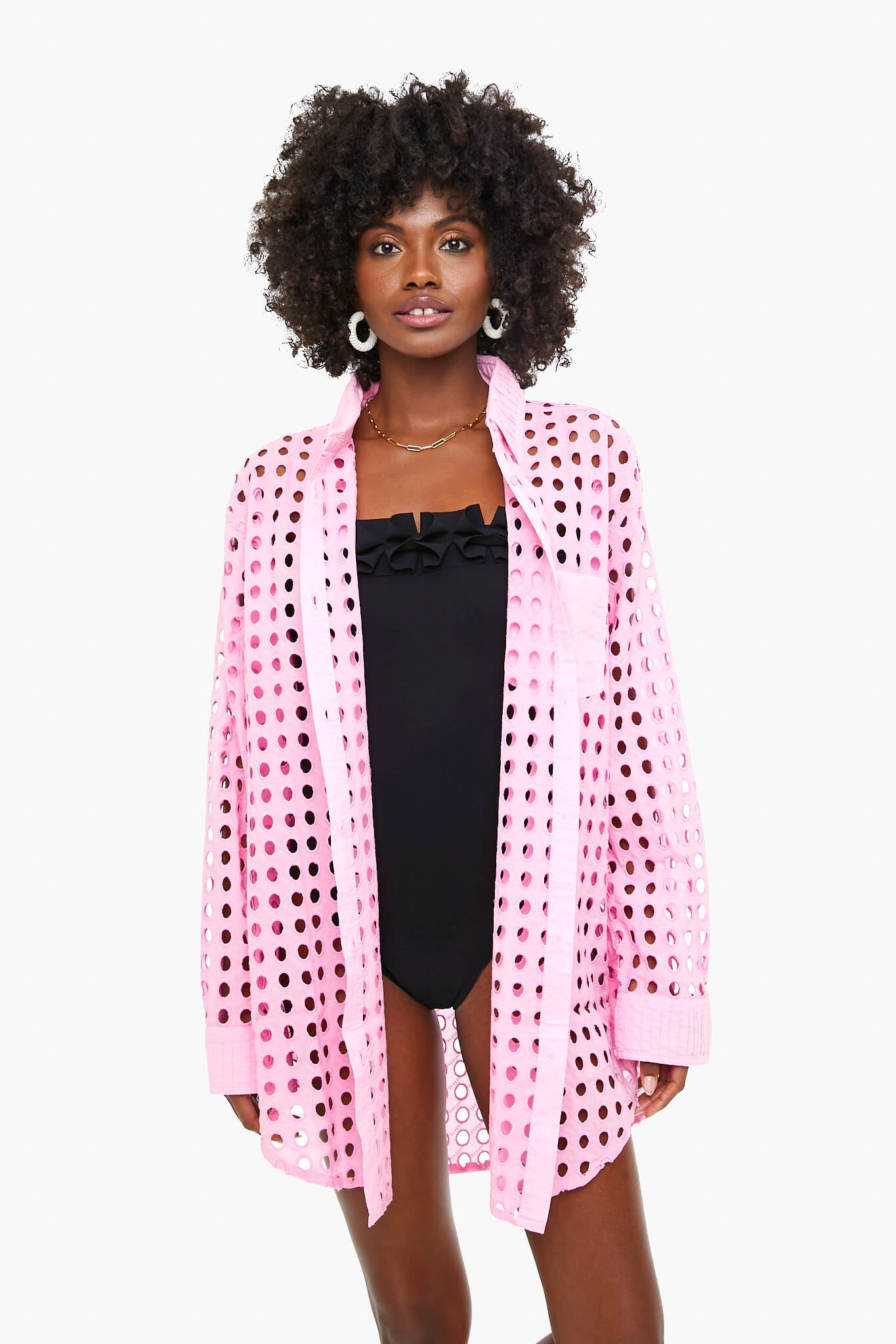 Bubblegum Eyelet Oxford Tunic-Get Girly