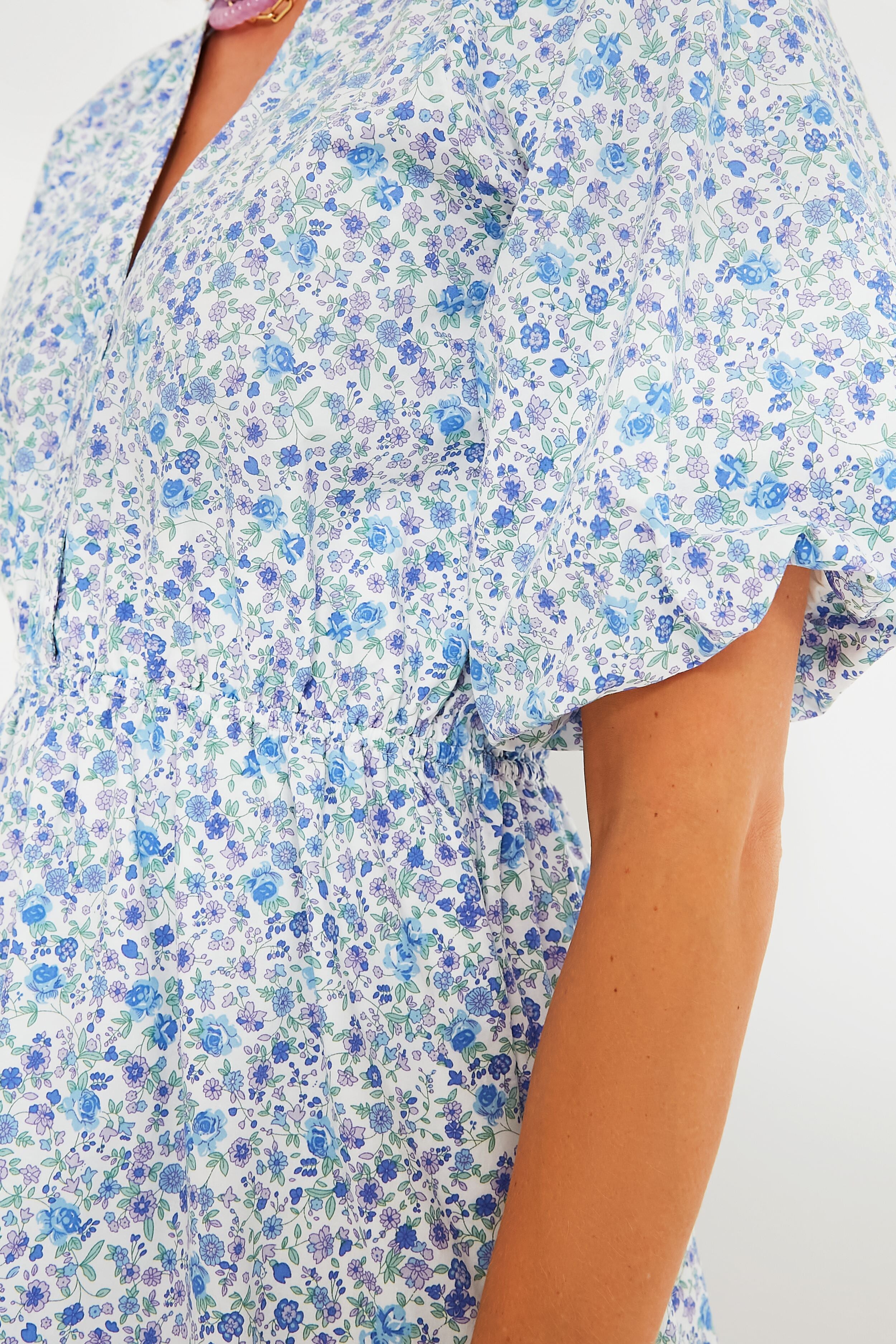 Blue Ditsy Floral Loren Mini Dress-Get Girly