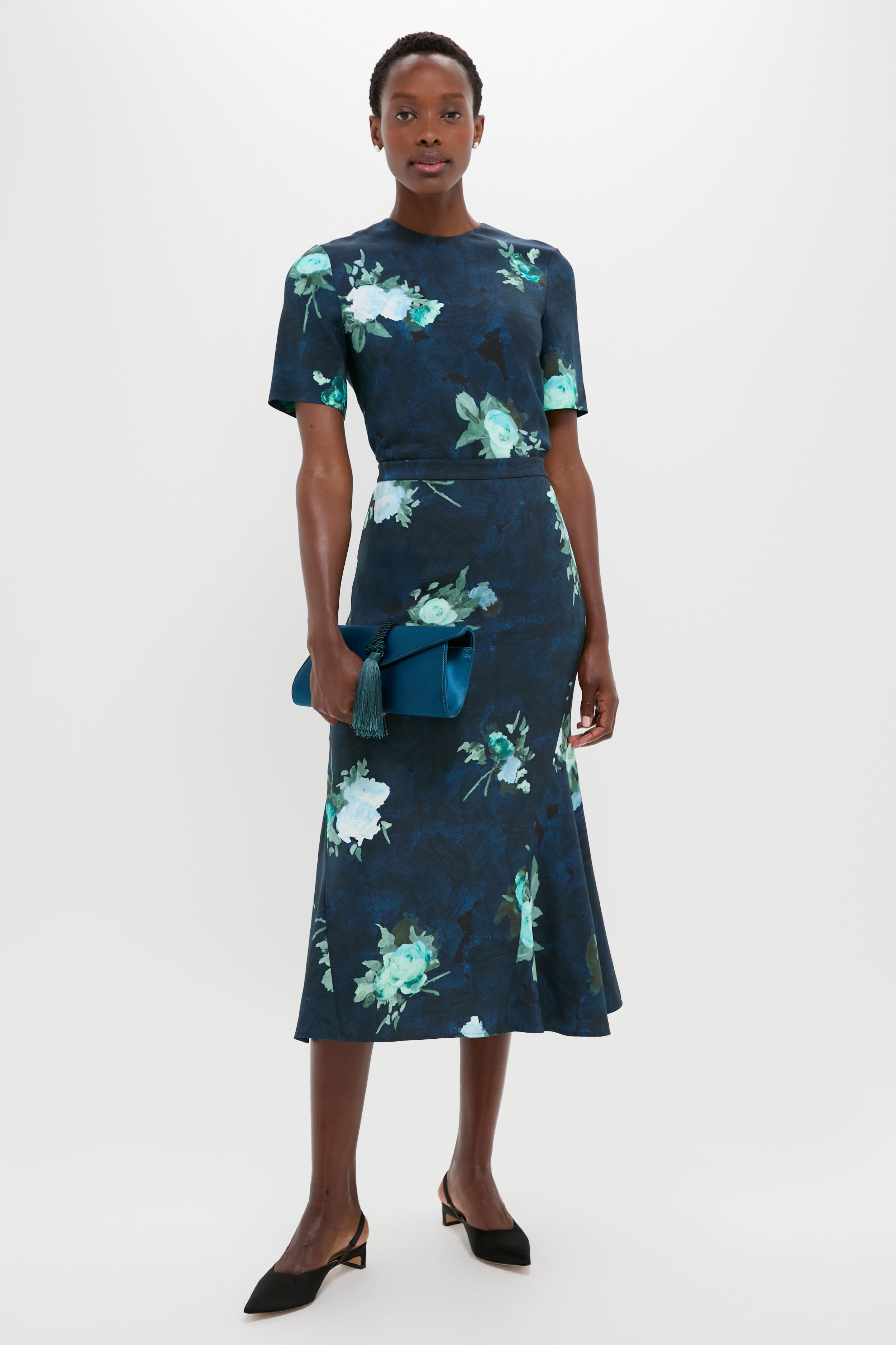 Abstract Rose Navy Short Sleeve Top-Get Girly