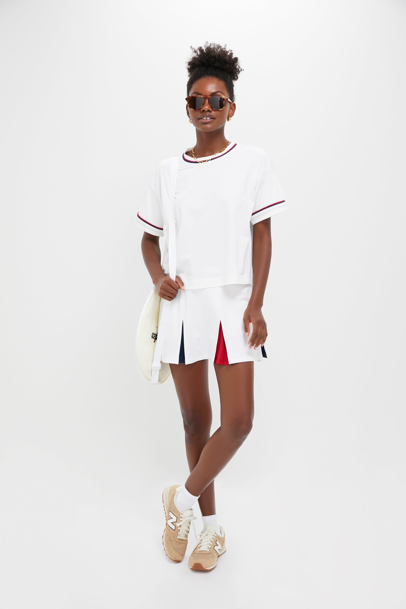 White Americana Piped Performance Cotton Cropped Ryan Boyfriend Tee-Get Girly