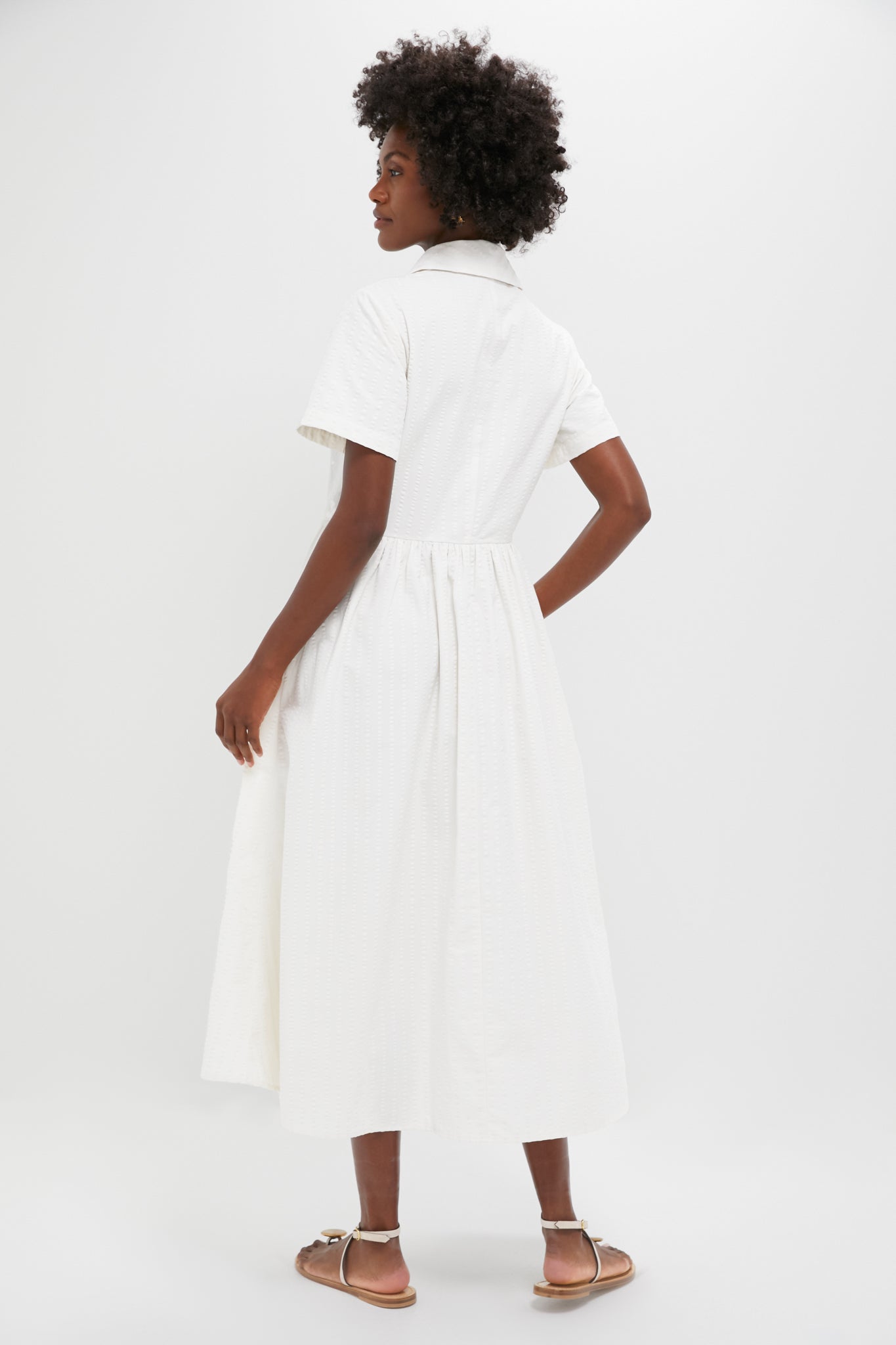 White Seersucker Shawl Collar Adelaide Dress-Get Girly