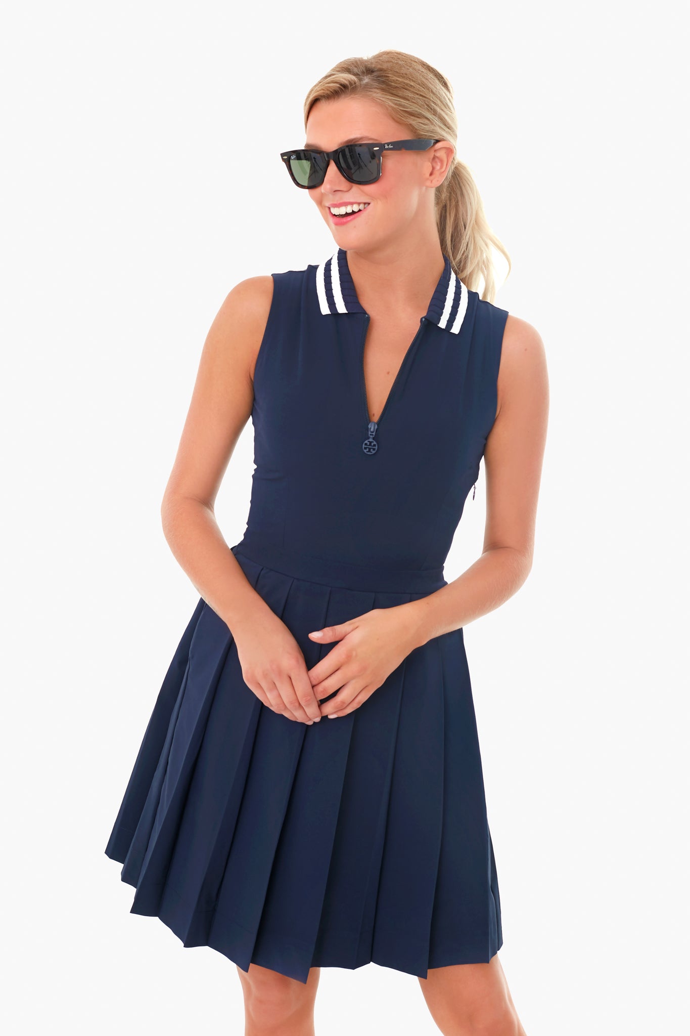 Navy Performance Pleated Golf Dress-Get Girly