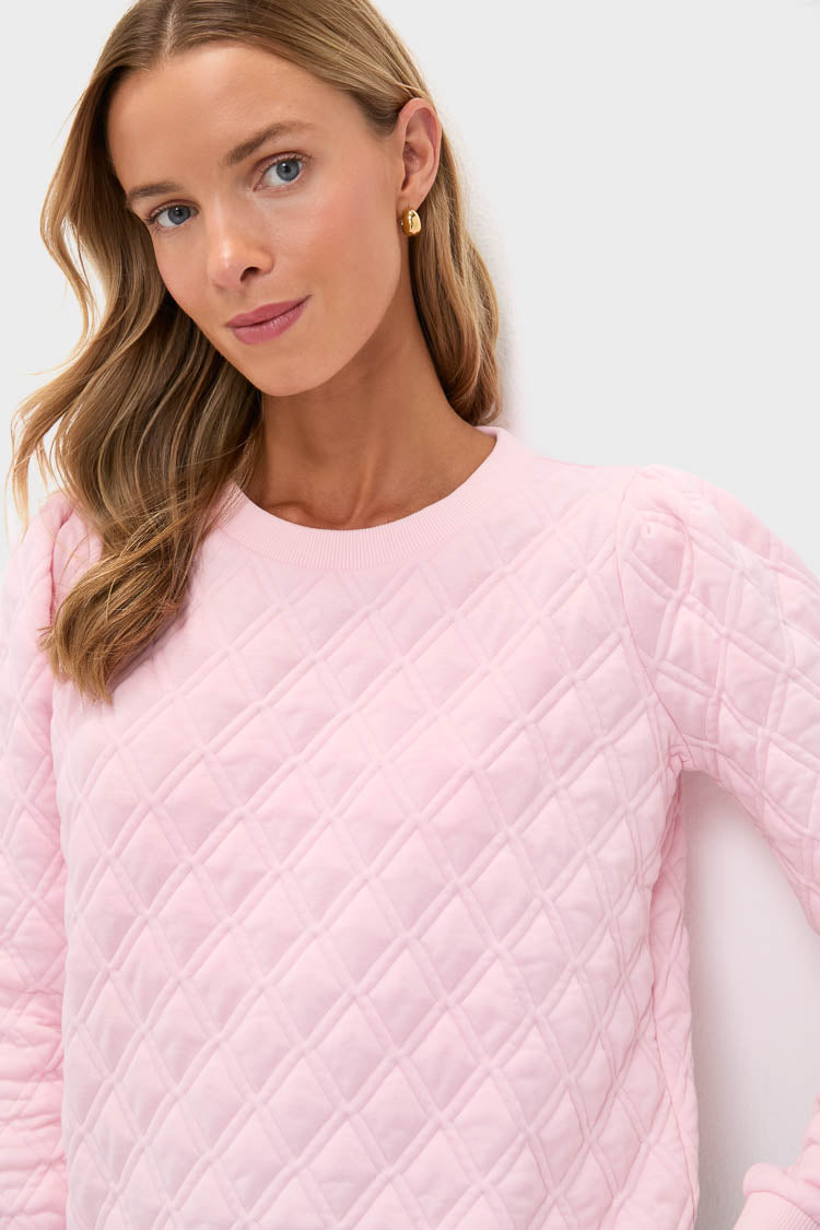 Pink Puff Sleeve Quilted Stretch Campbell Pullover-Get Girly