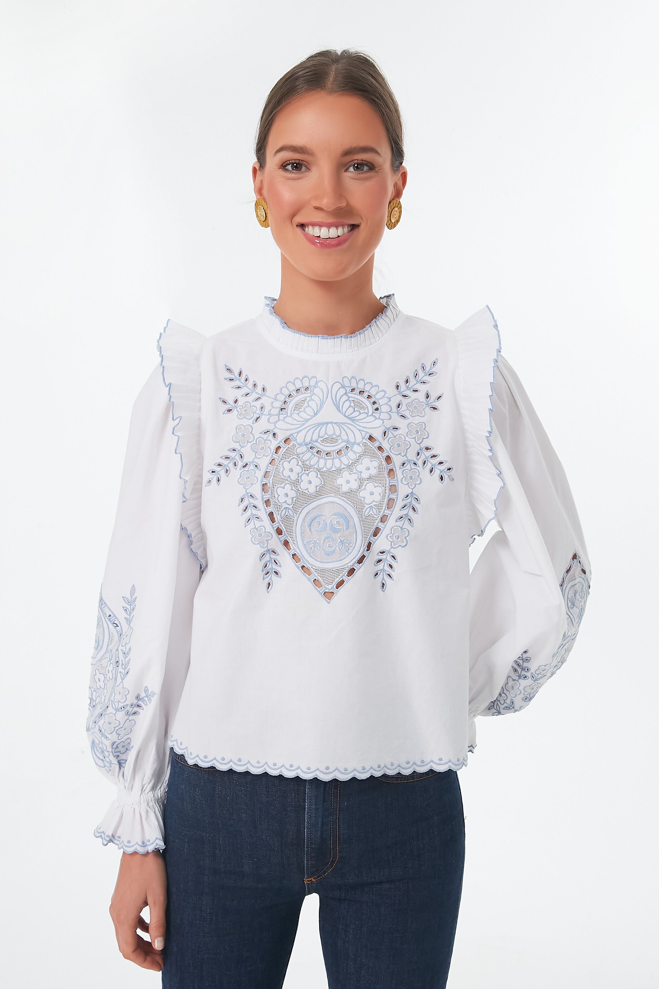White With Blue Bernice Top-Get Girly
