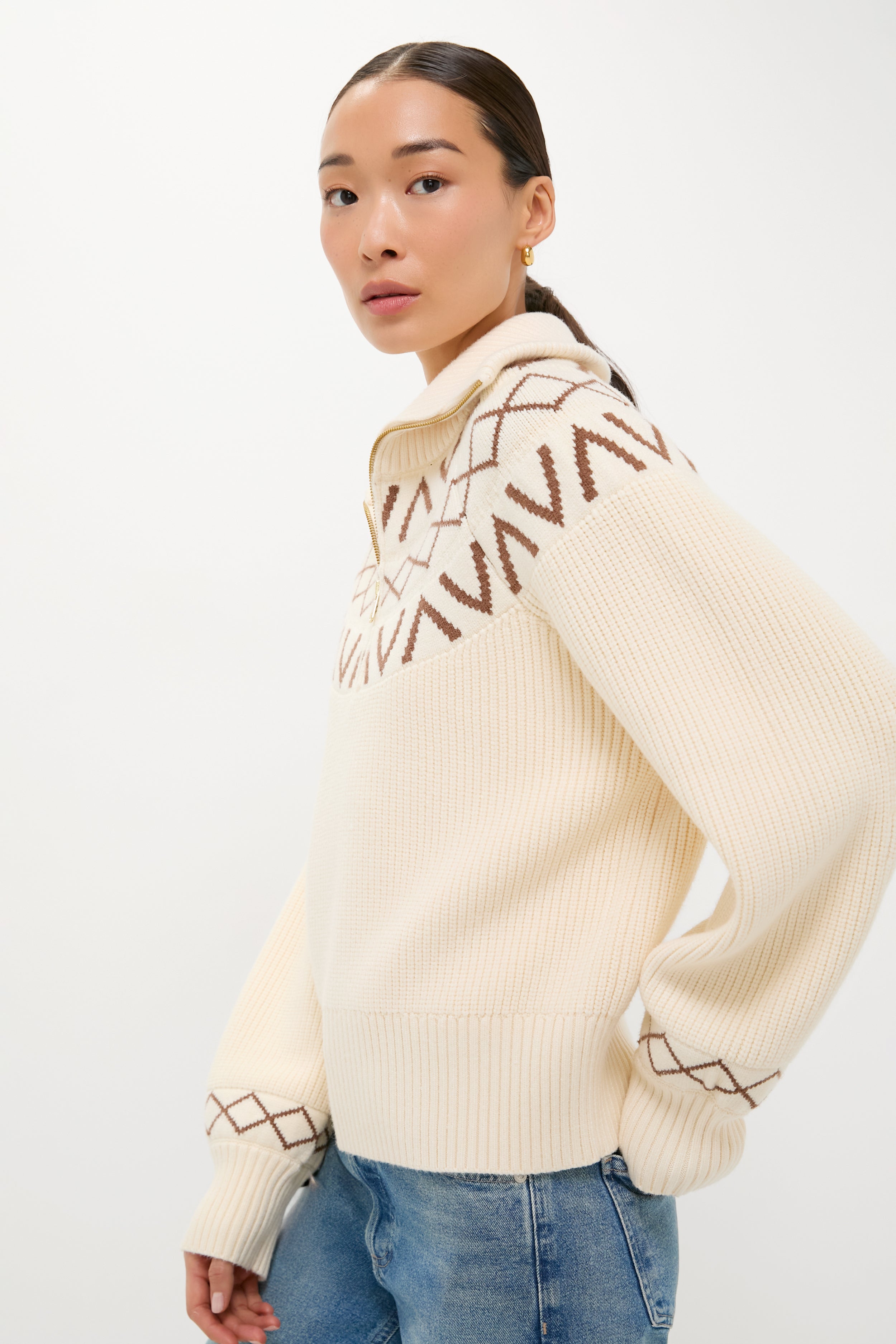 Whitecap Grey Sigrid Fairisle Half Zip Knit-Get Girly