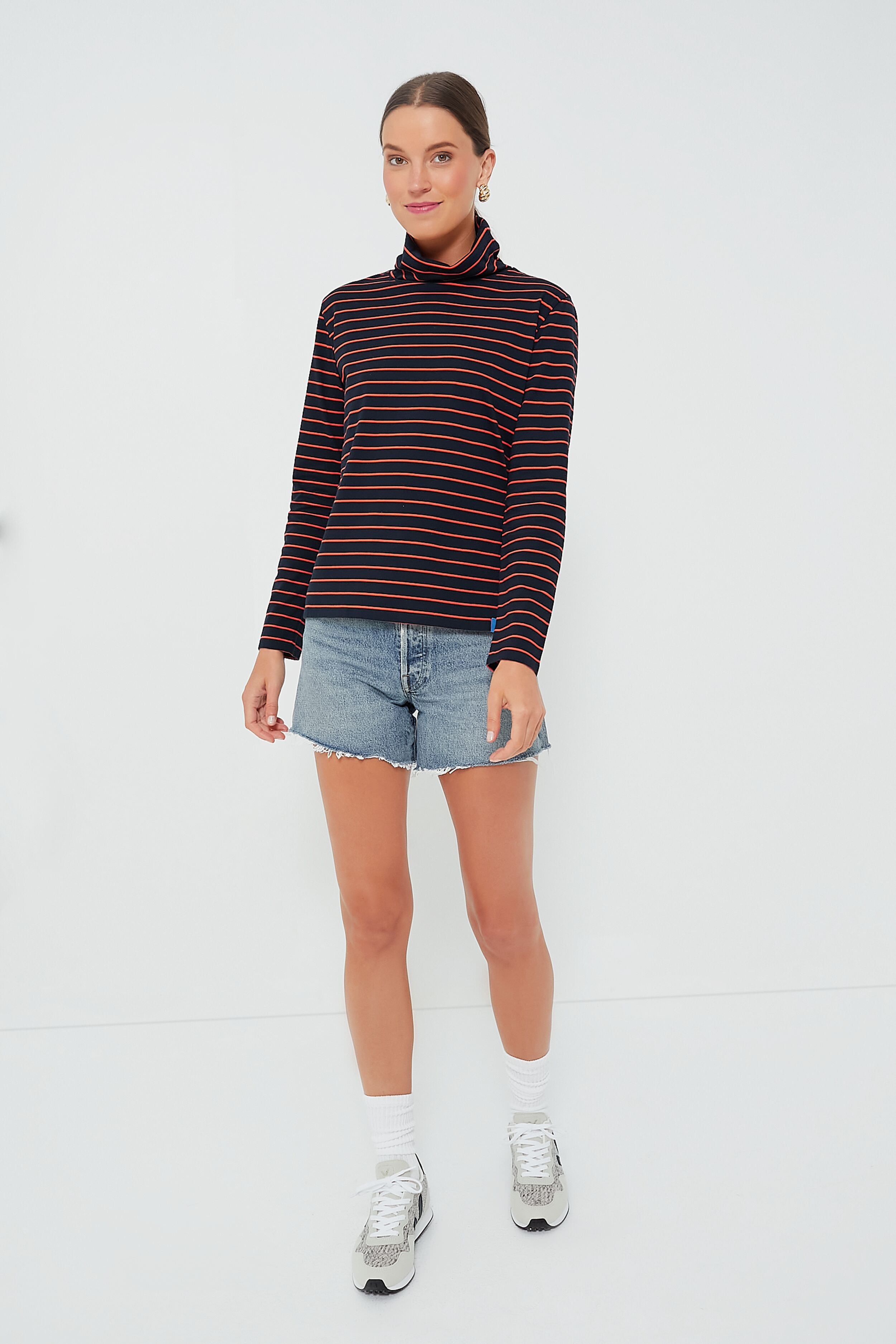 The Navy and Poppy Striped Turtleneck-Get Girly