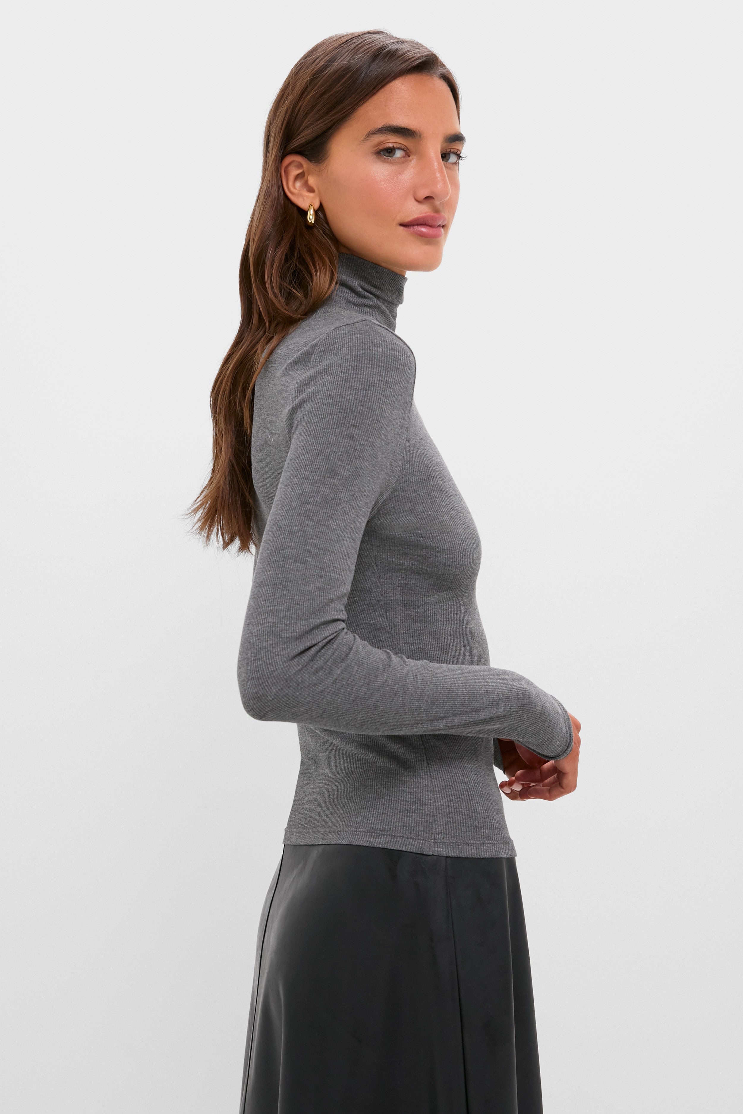 Gray Lightweight Ribbed Topanga Turtleneck-Get Girly