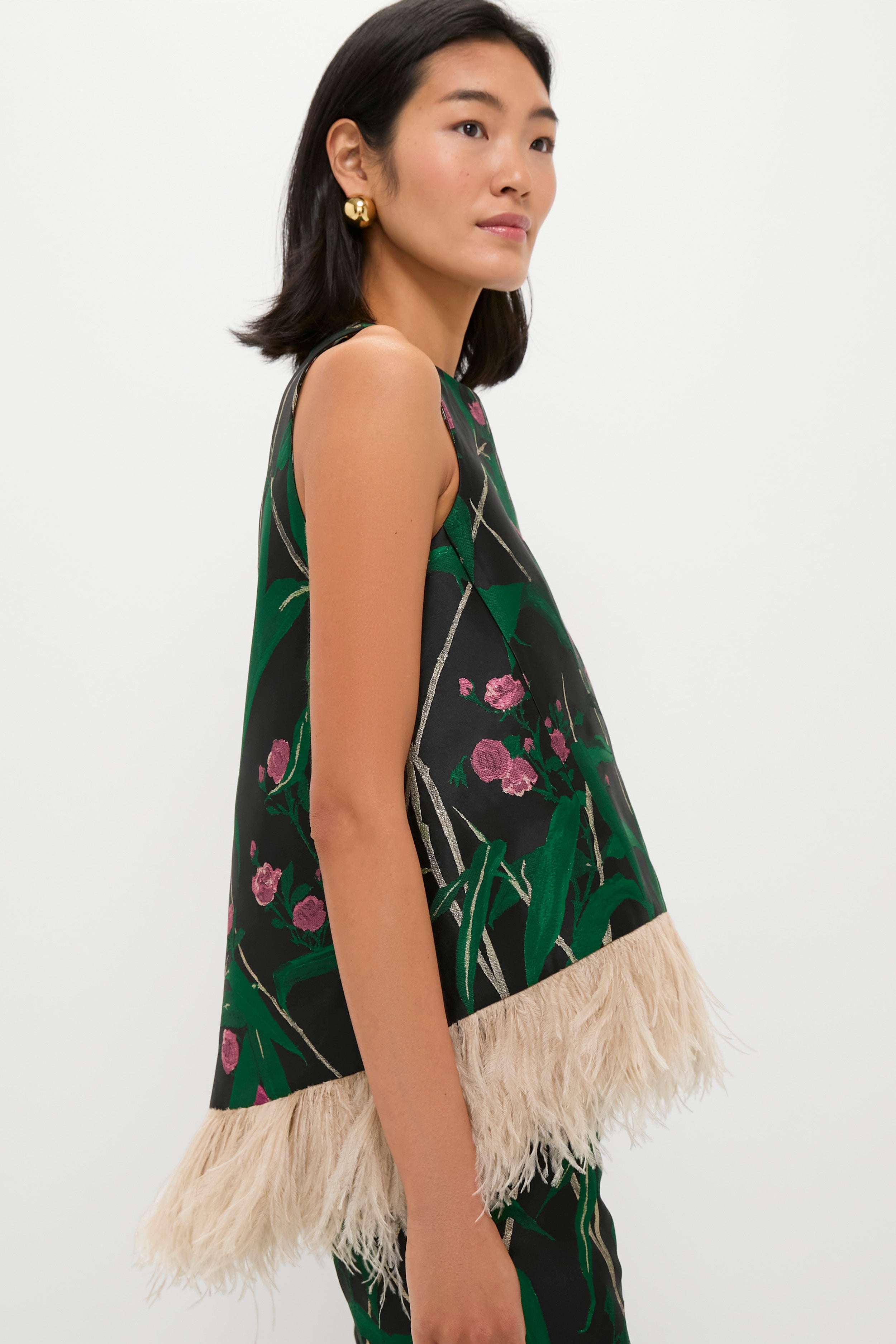 Bamboo Jacquard La Scala Top with Feathers-Get Girly