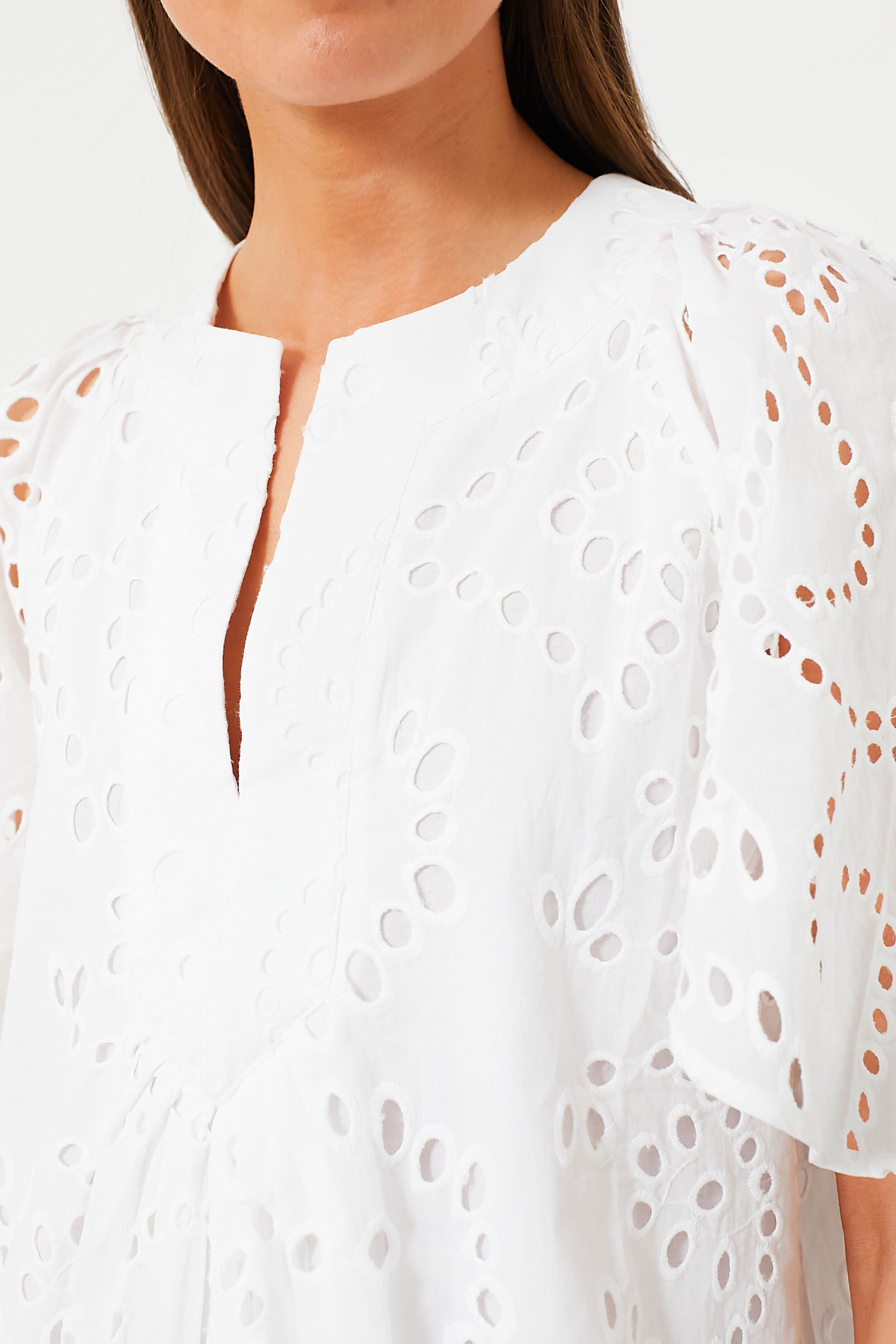 White Eyelet Finley Flutter Sleeve Top-Get Girly