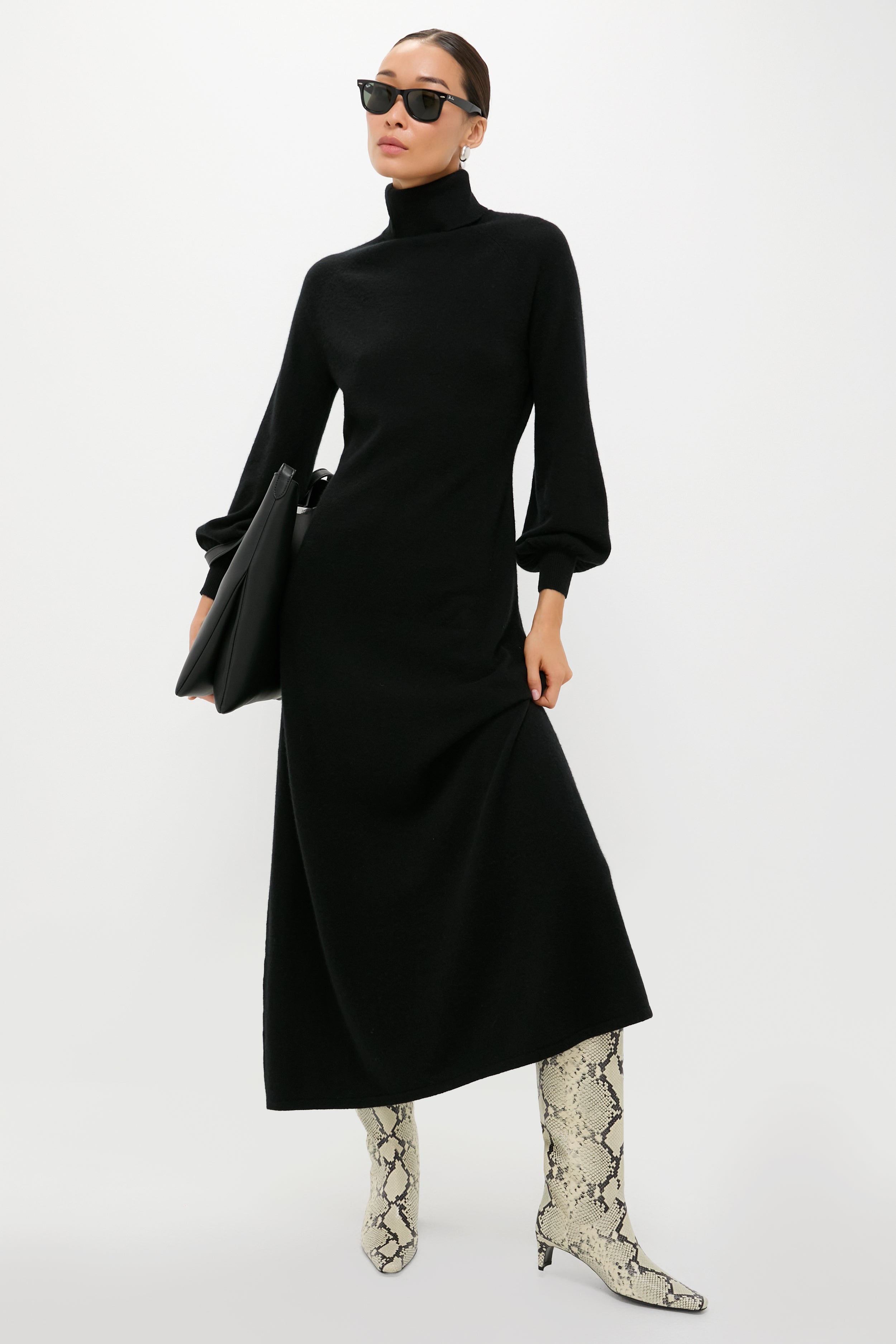Black Cashmere Turtleneck Maxi Dress-Get Girly