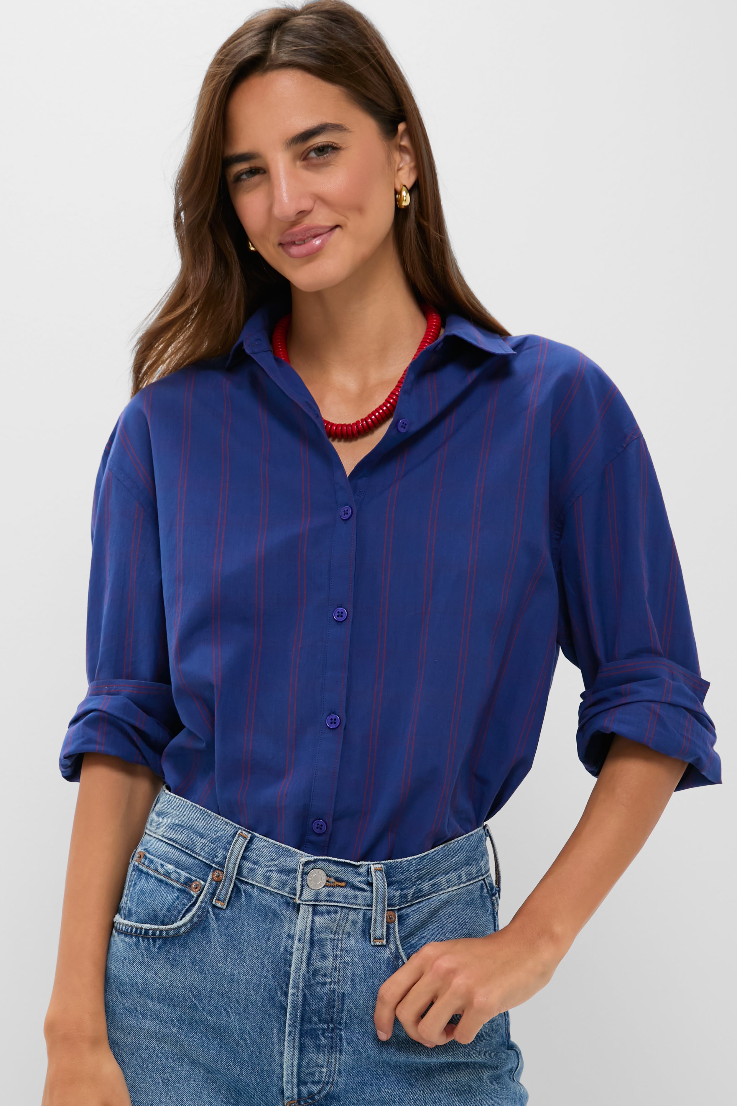 Blue and Red Wexler Cotton Button Down-Get Girly