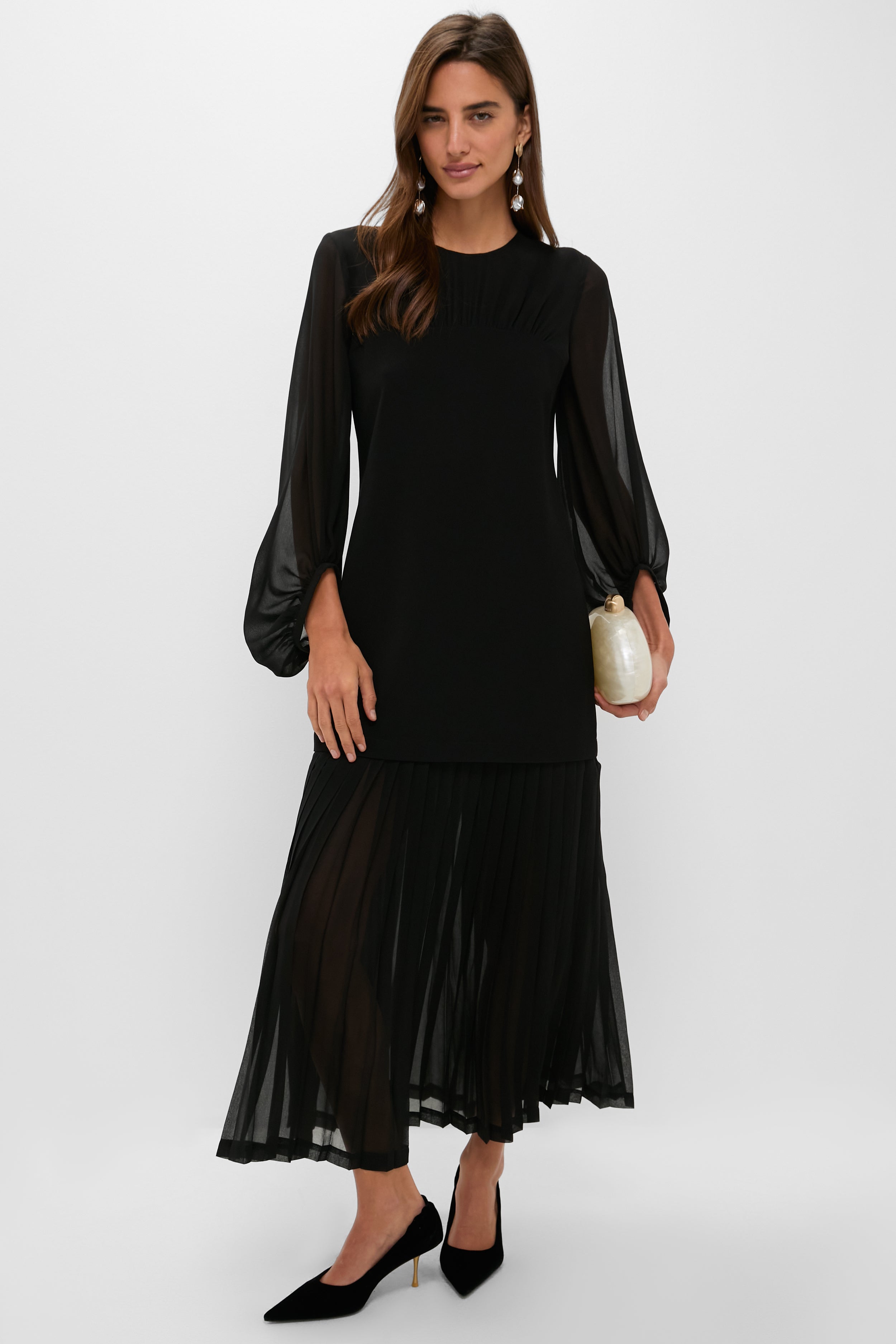 Black Chiffon Pleated Lorraine Dress-Get Girly