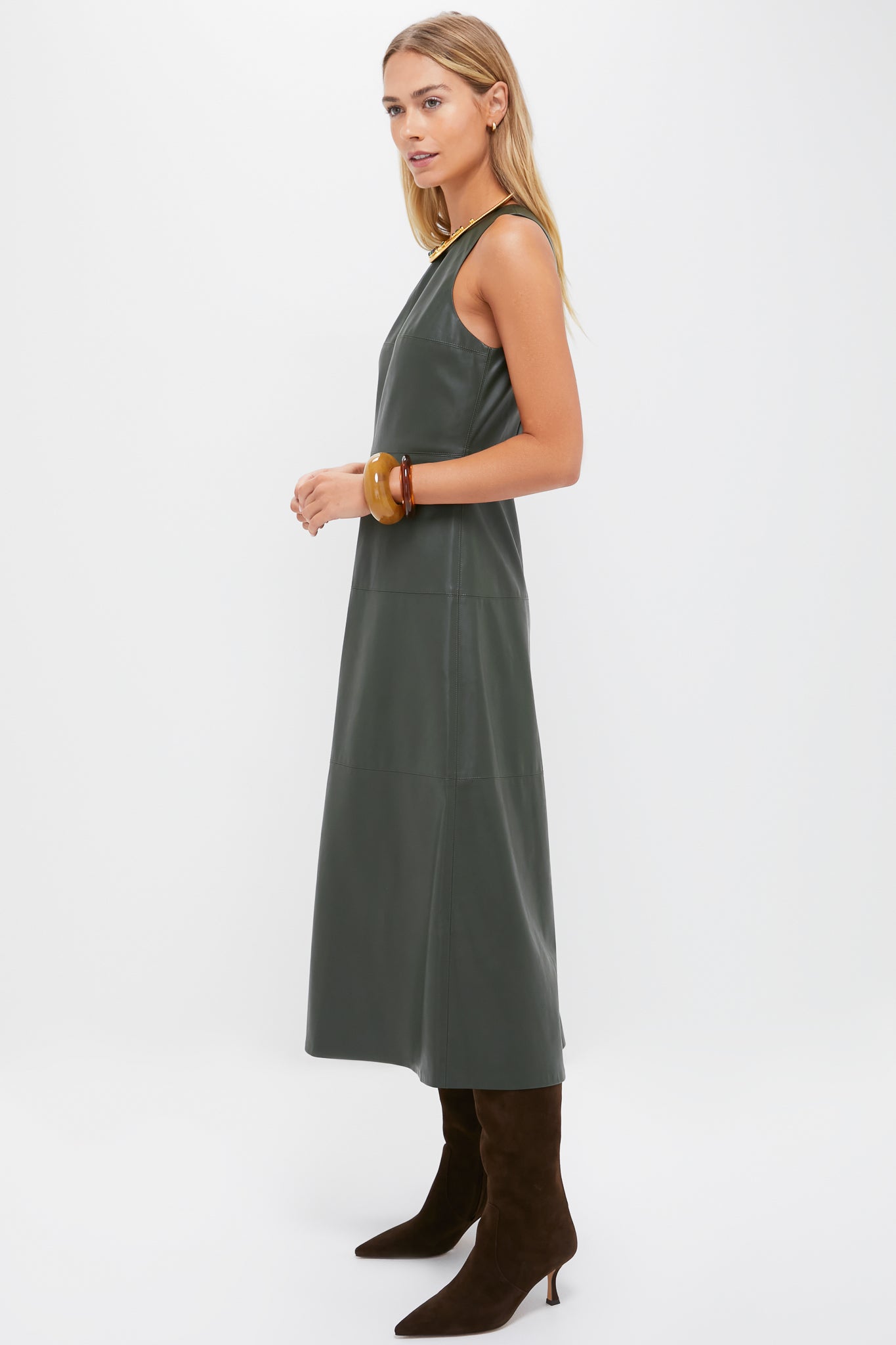 Dark Hunter Green Leather Manon Dress-Get Girly