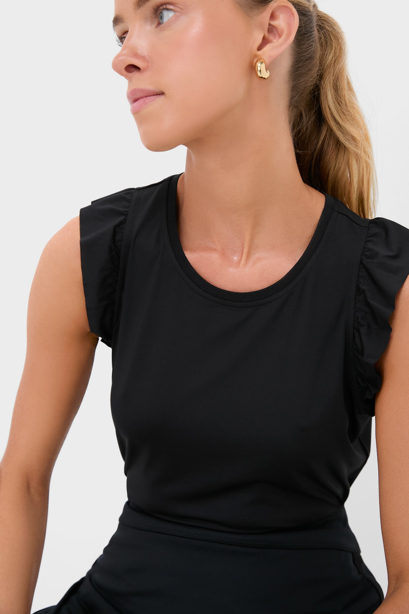 Black Ruffle Performance Jersey Lea Tank-Get Girly