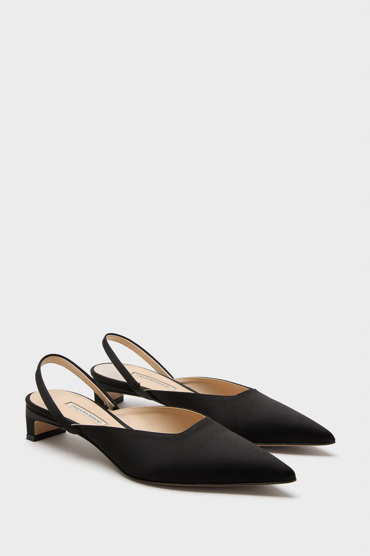 Black Satin Kaori Kitten Heels-Get Girly