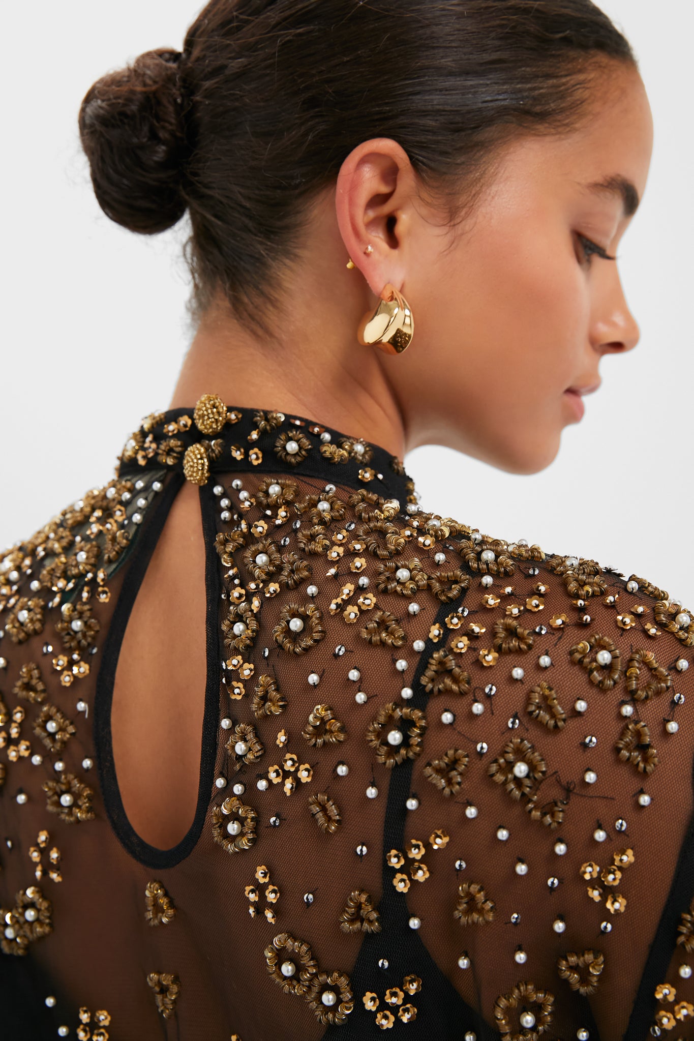 Black Embroidered Bubble Tulle Blouse-Get Girly