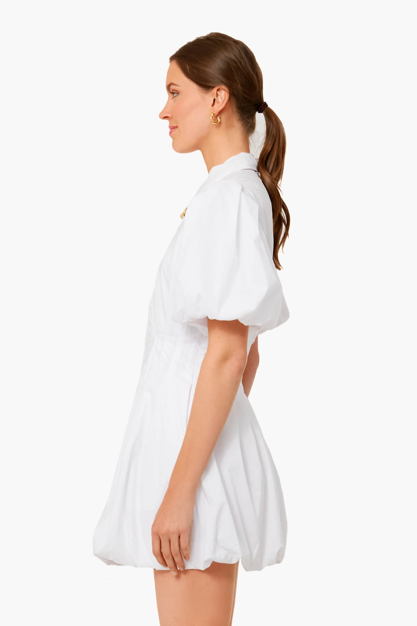 White Cleo Core Pleated Poplin Balloon Pintuck Mini Dress-Get Girly