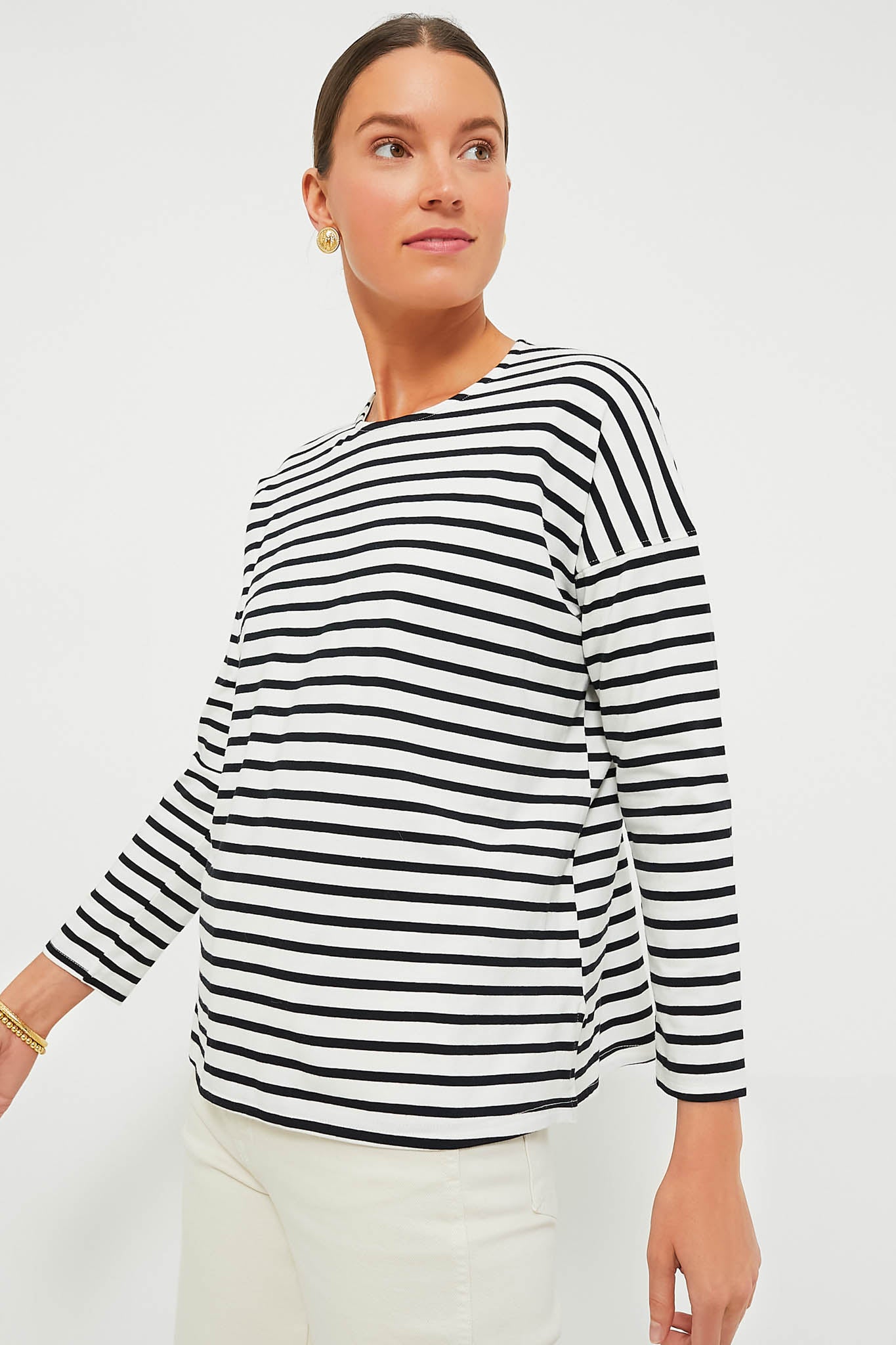 Black and White Stripe Kayne Tee-Get Girly