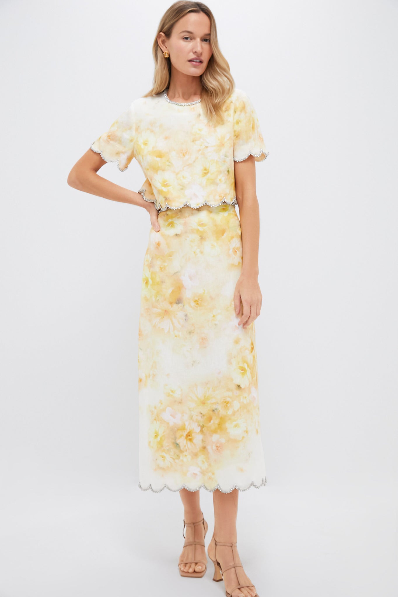 Yellow Floral Crush Scalloped Top-Get Girly