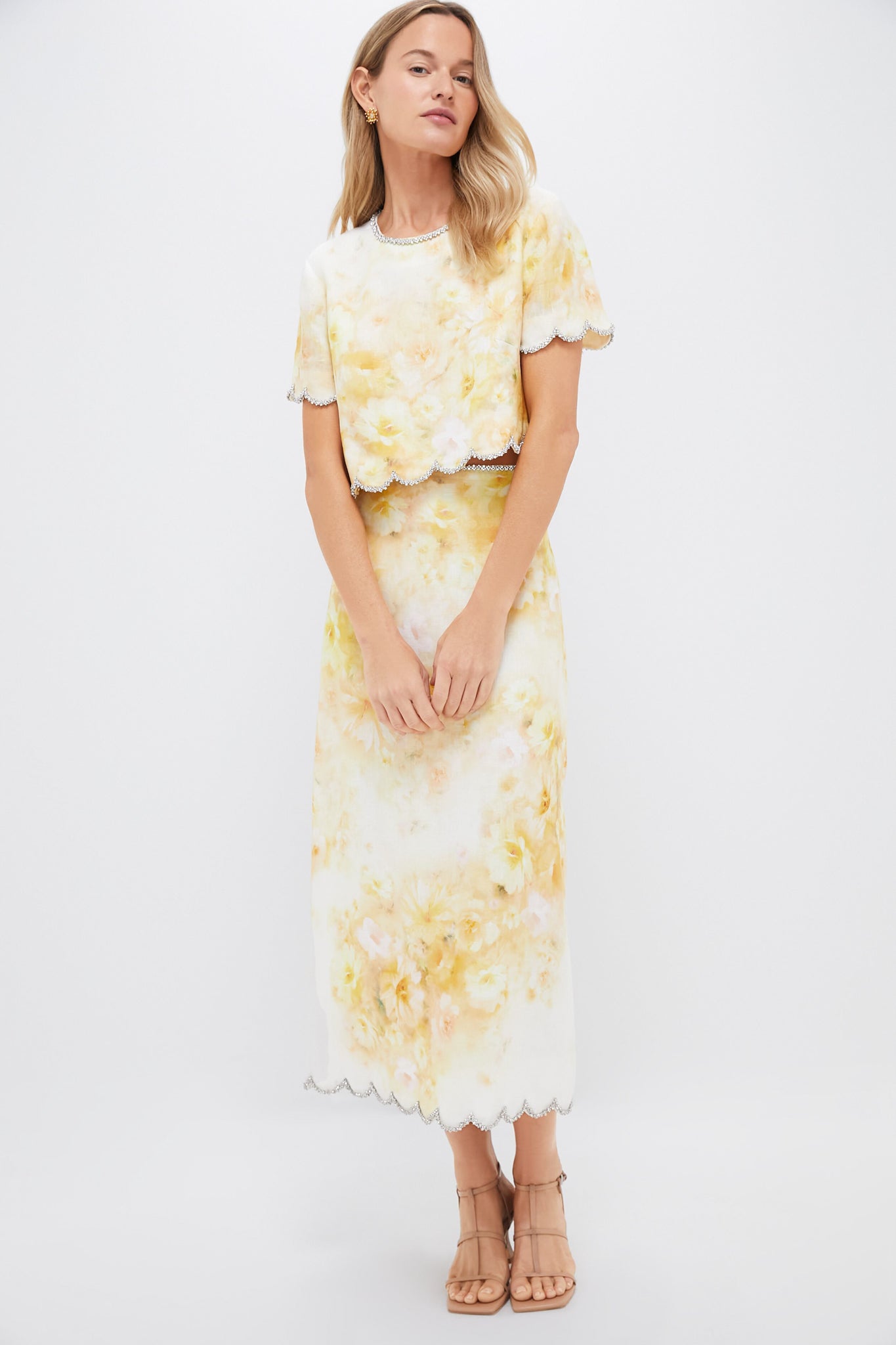 Yellow Floral Crush Scalloped Top-Get Girly