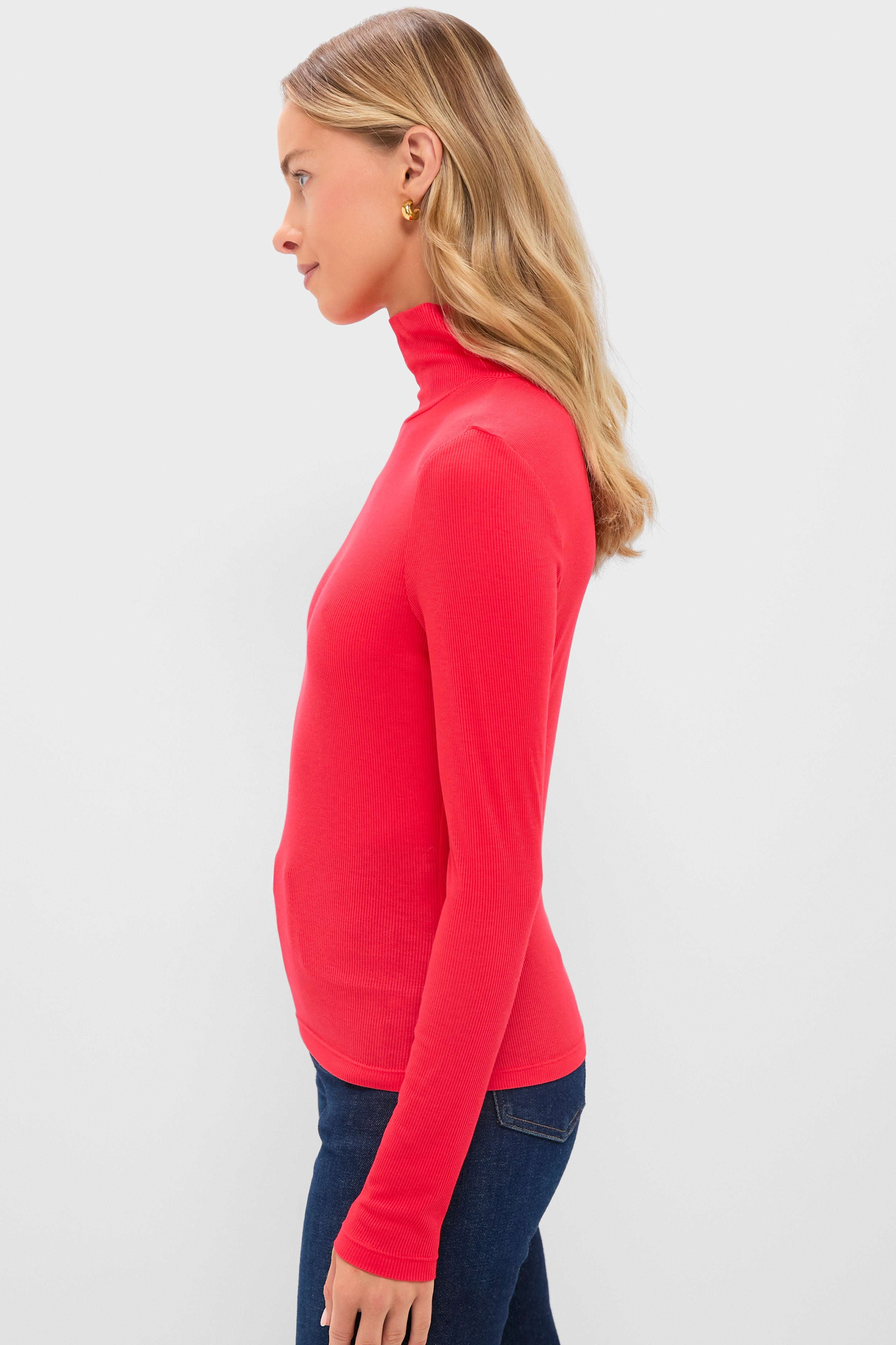 Red Lightweight Ribbed Topanga Turtleneck-Get Girly