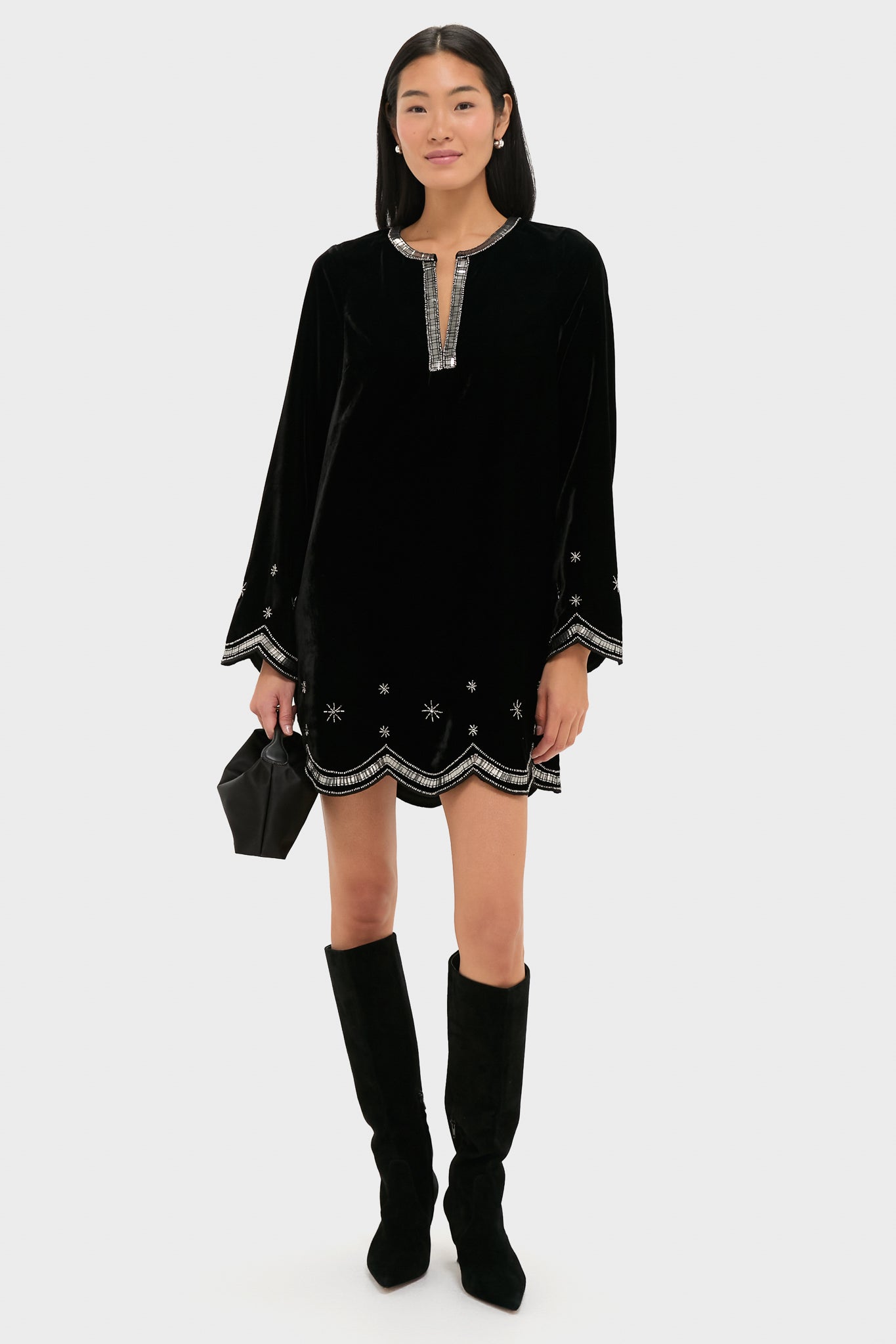 Black Embellished Velvet Cabot Dress-Get Girly