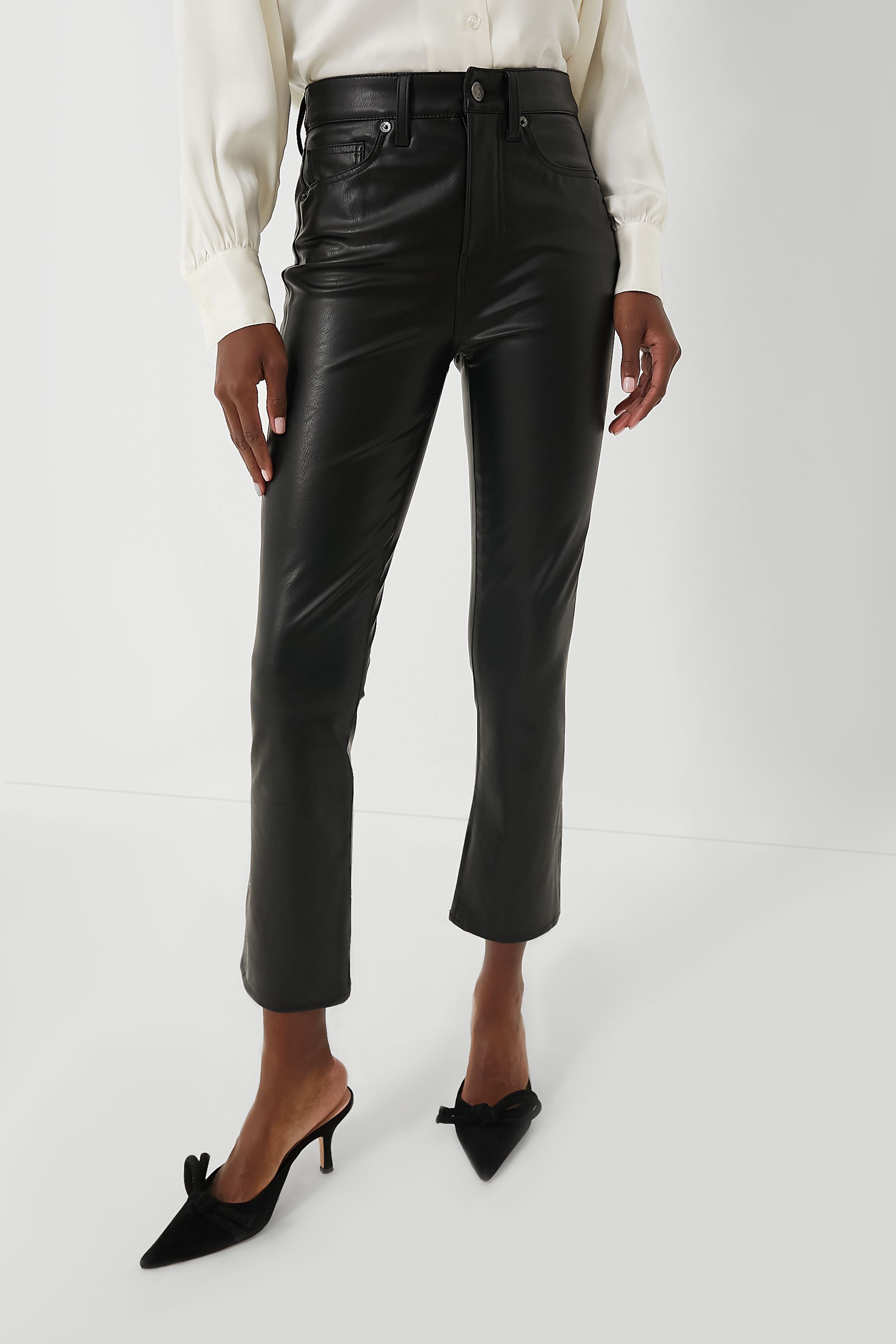 Black Carly Vegan Leather Kick Flare-Get Girly