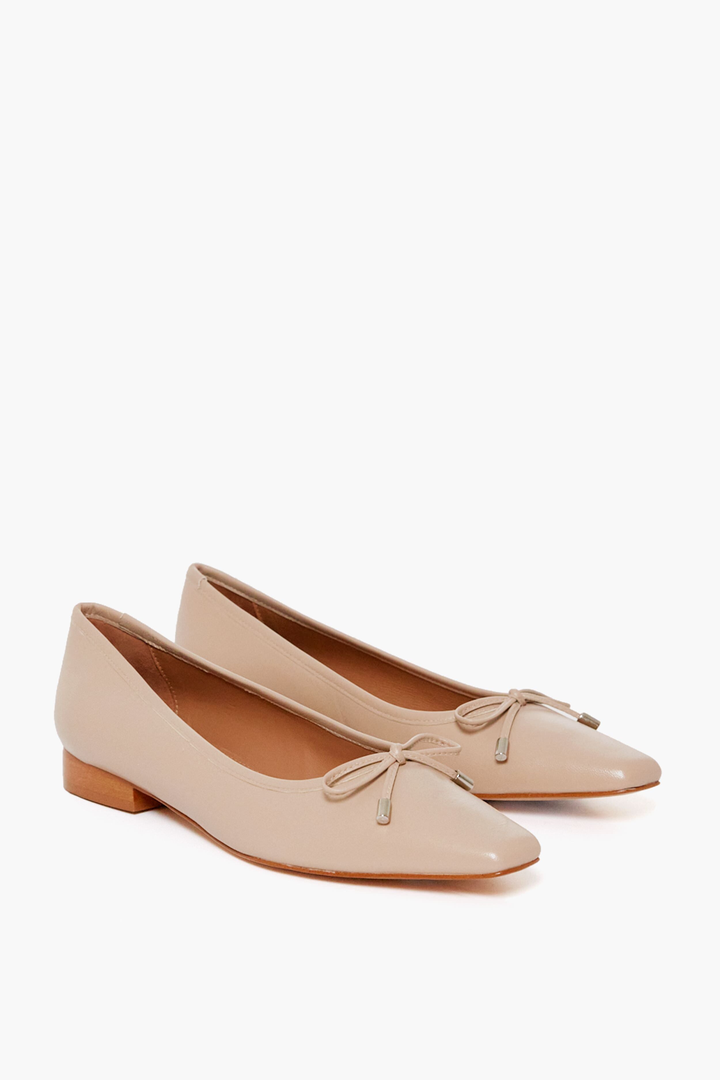 Beige Leather Monica Flats-Get Girly