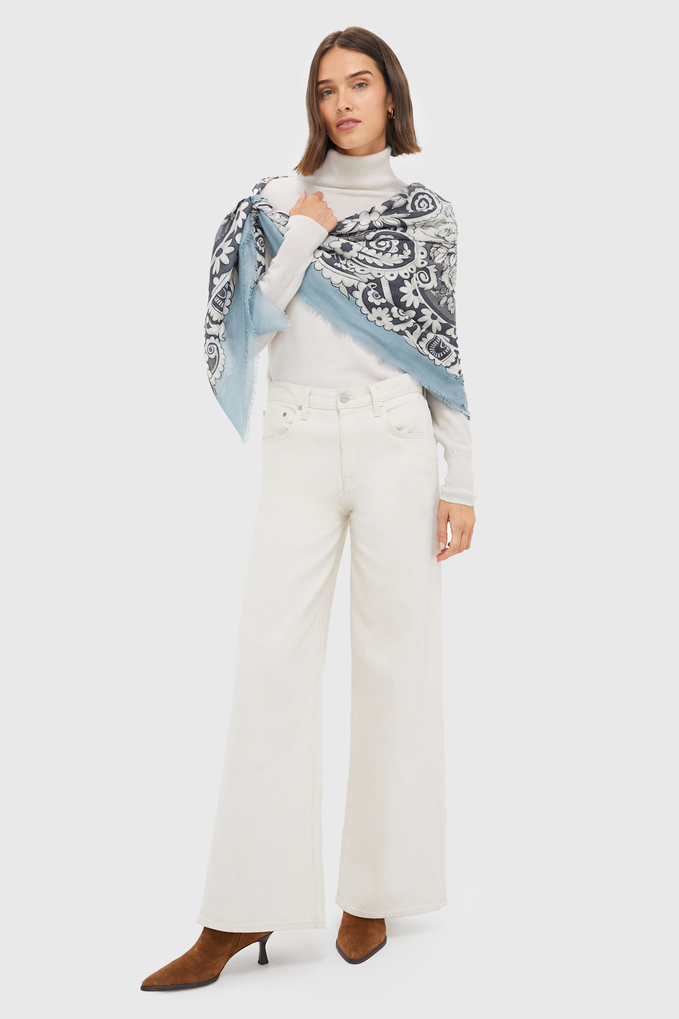 Blue Filigree Silk Cashmere Blend Large Scarf-Get Girly