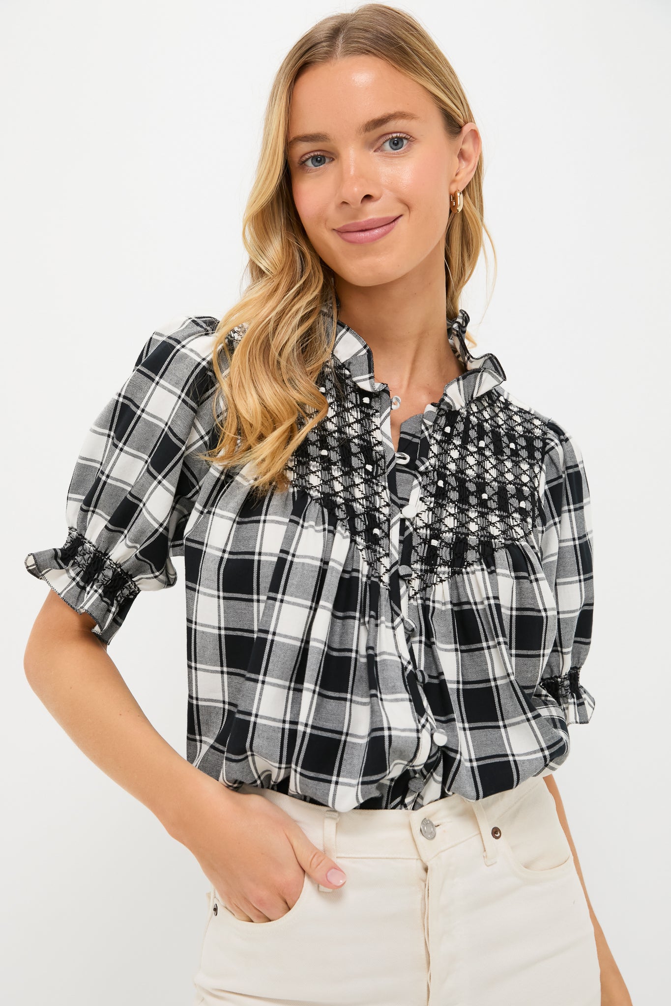 Black and White Arena Flannel Milvia Blouse-Get Girly