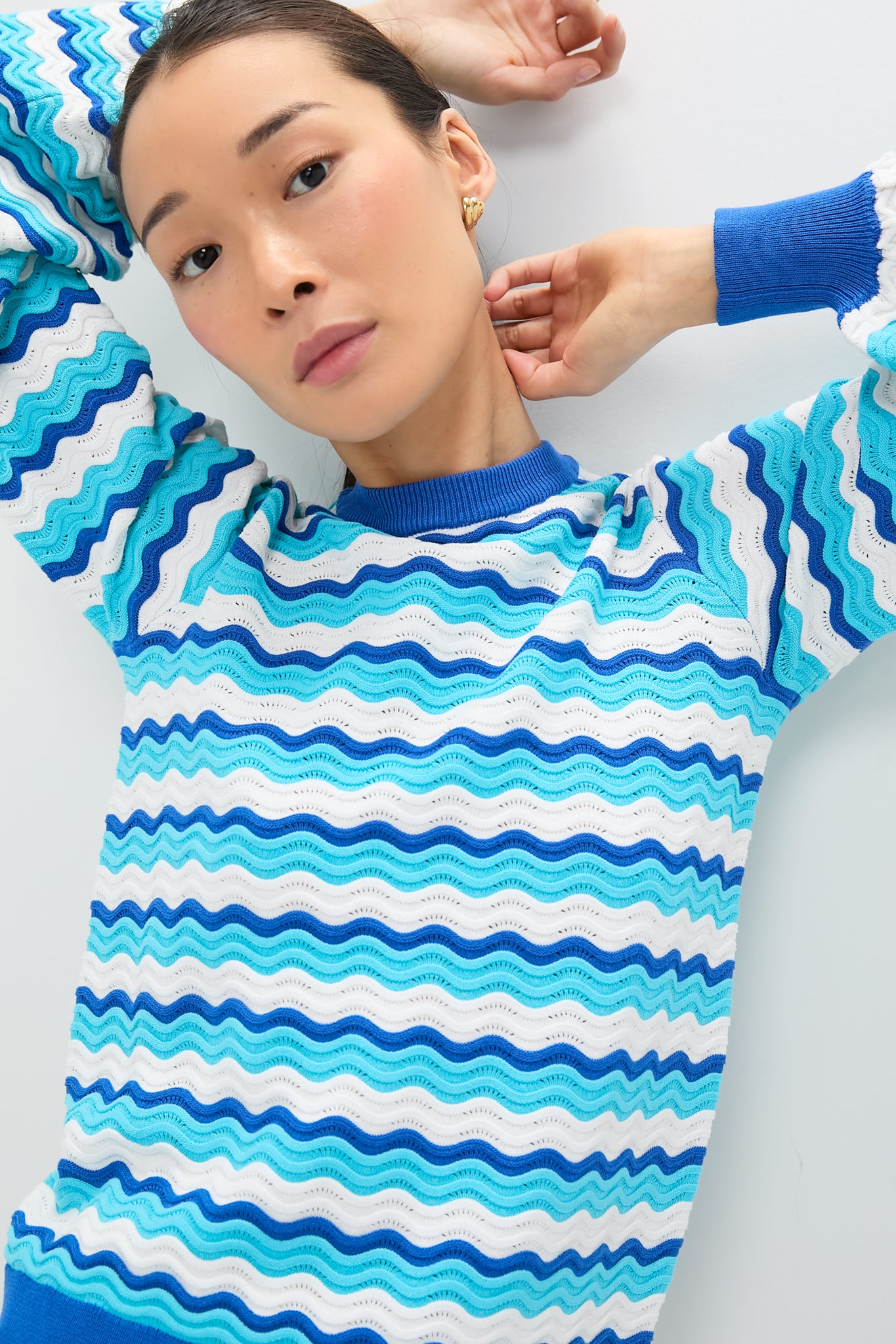 Aqua Wavy Stripe Callie Crewneck-Get Girly