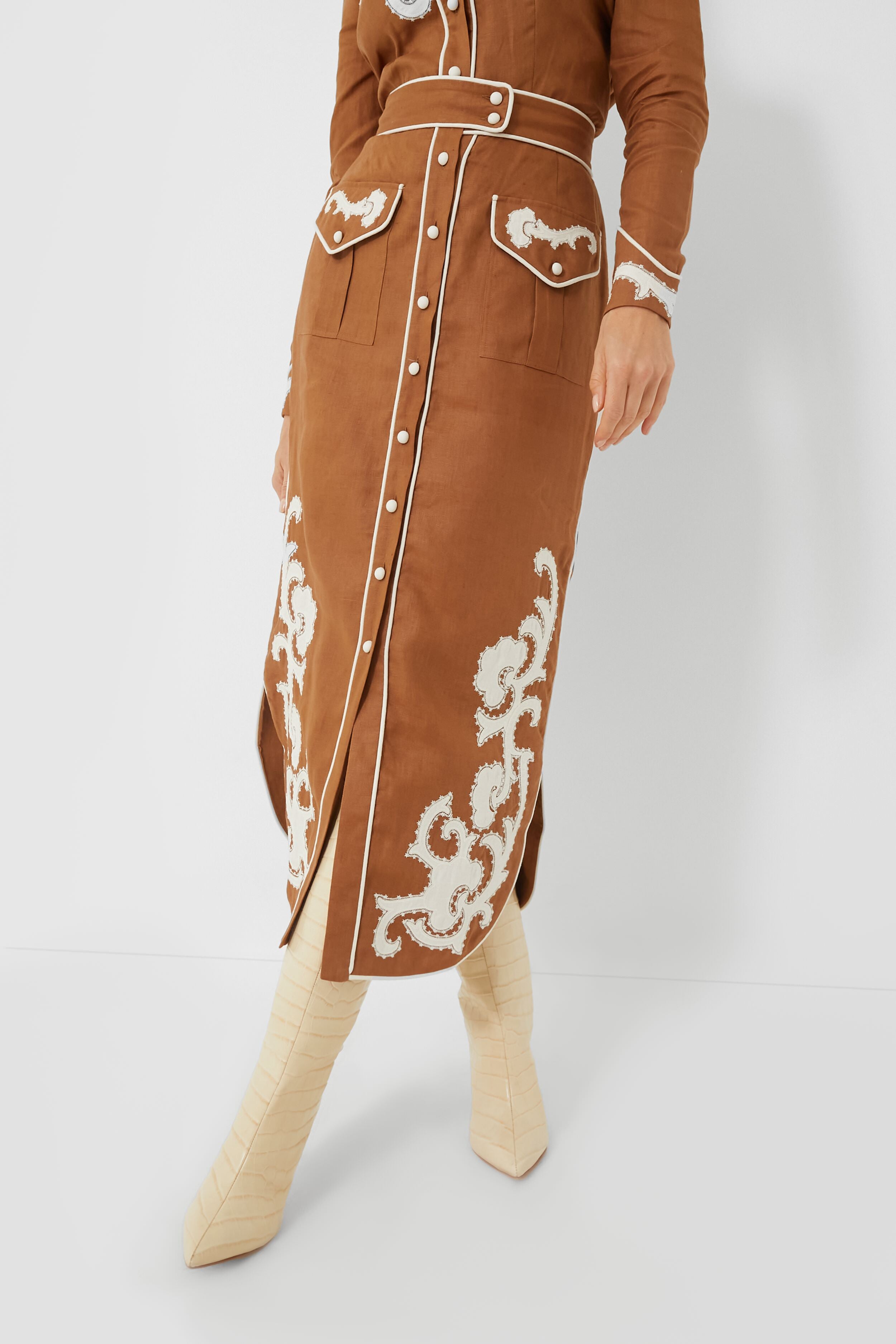 Tobacco Ruby Applique Skirt-Get Girly