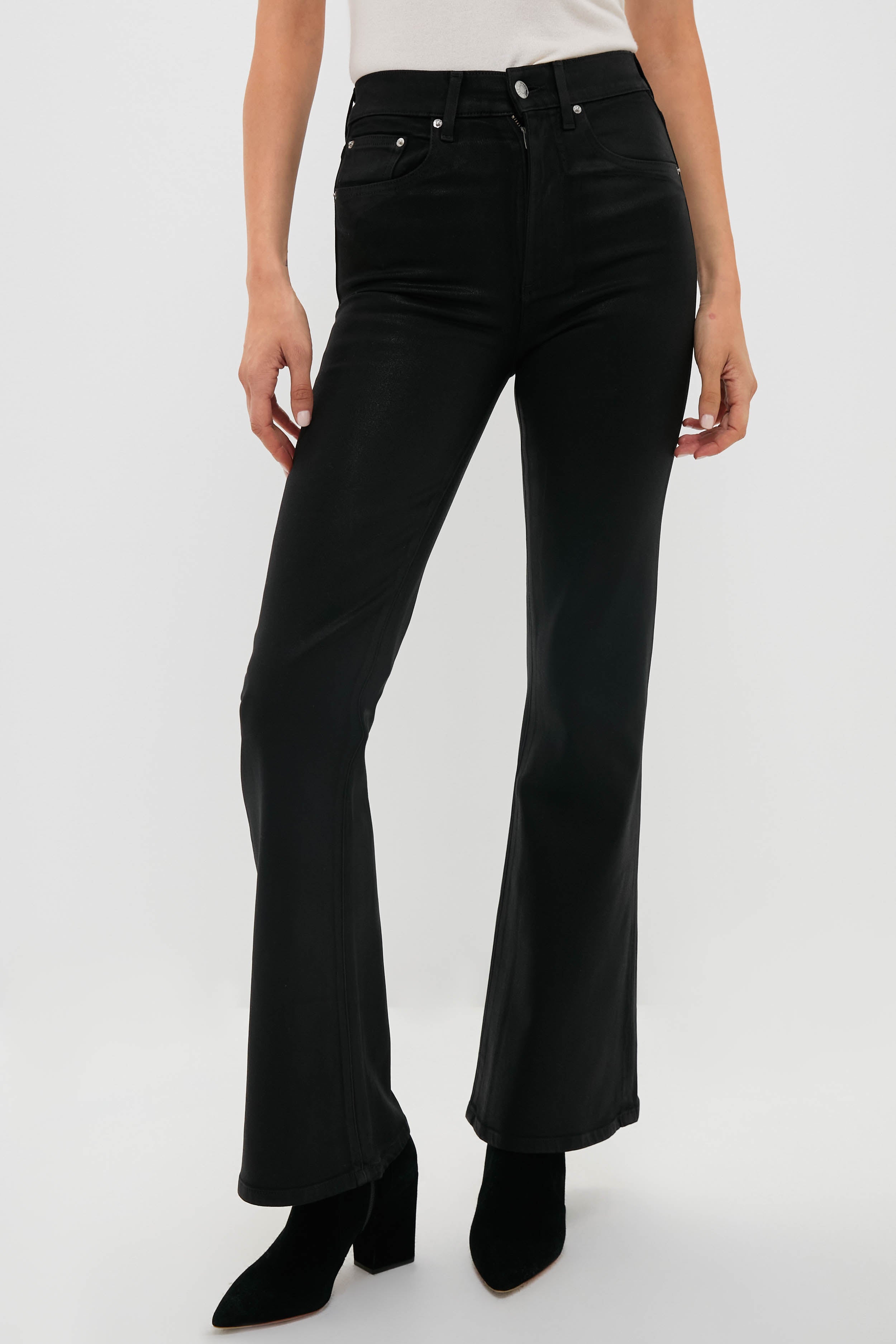 Black Coated High Rise Gigi Skinny Flare-Get Girly