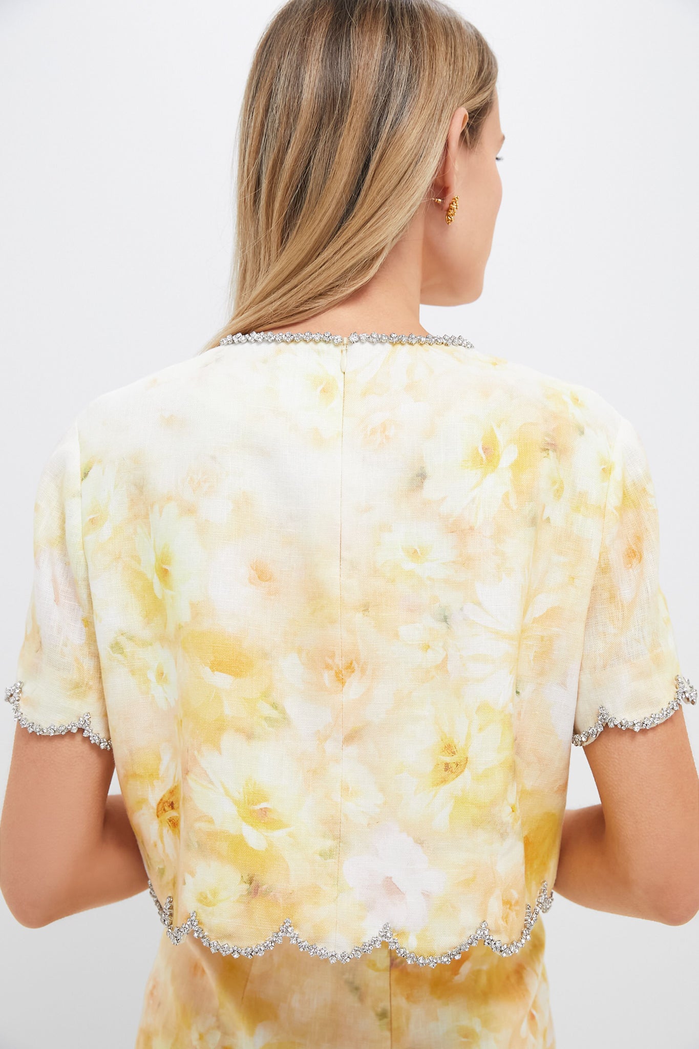 Yellow Floral Crush Scalloped Top-Get Girly