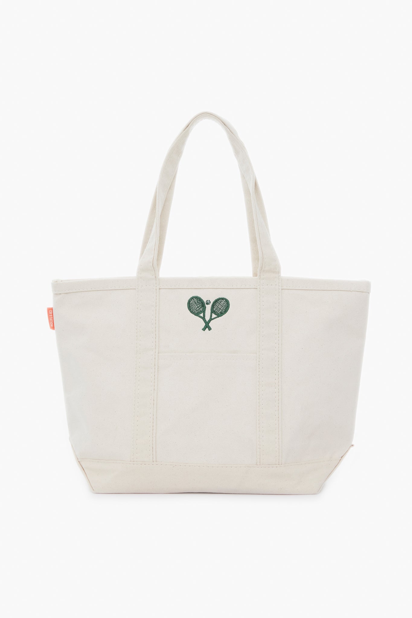 Natural Embroidered Tennis Racket Boat Tote-Get Girly