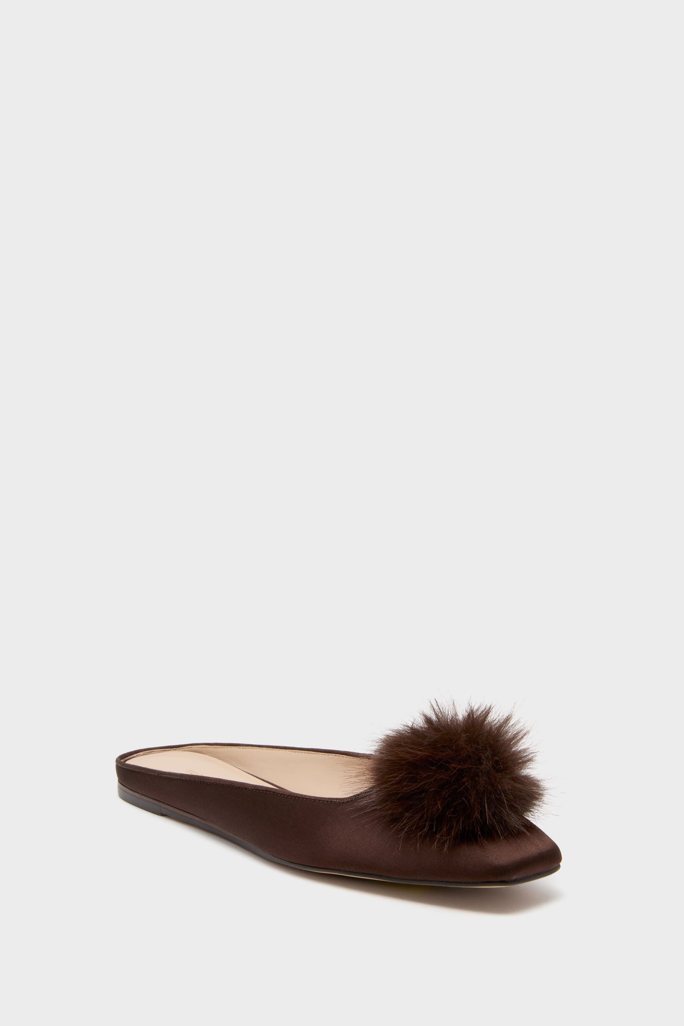 Chocolate Satin Nilli Flats with Pom Pom-Get Girly