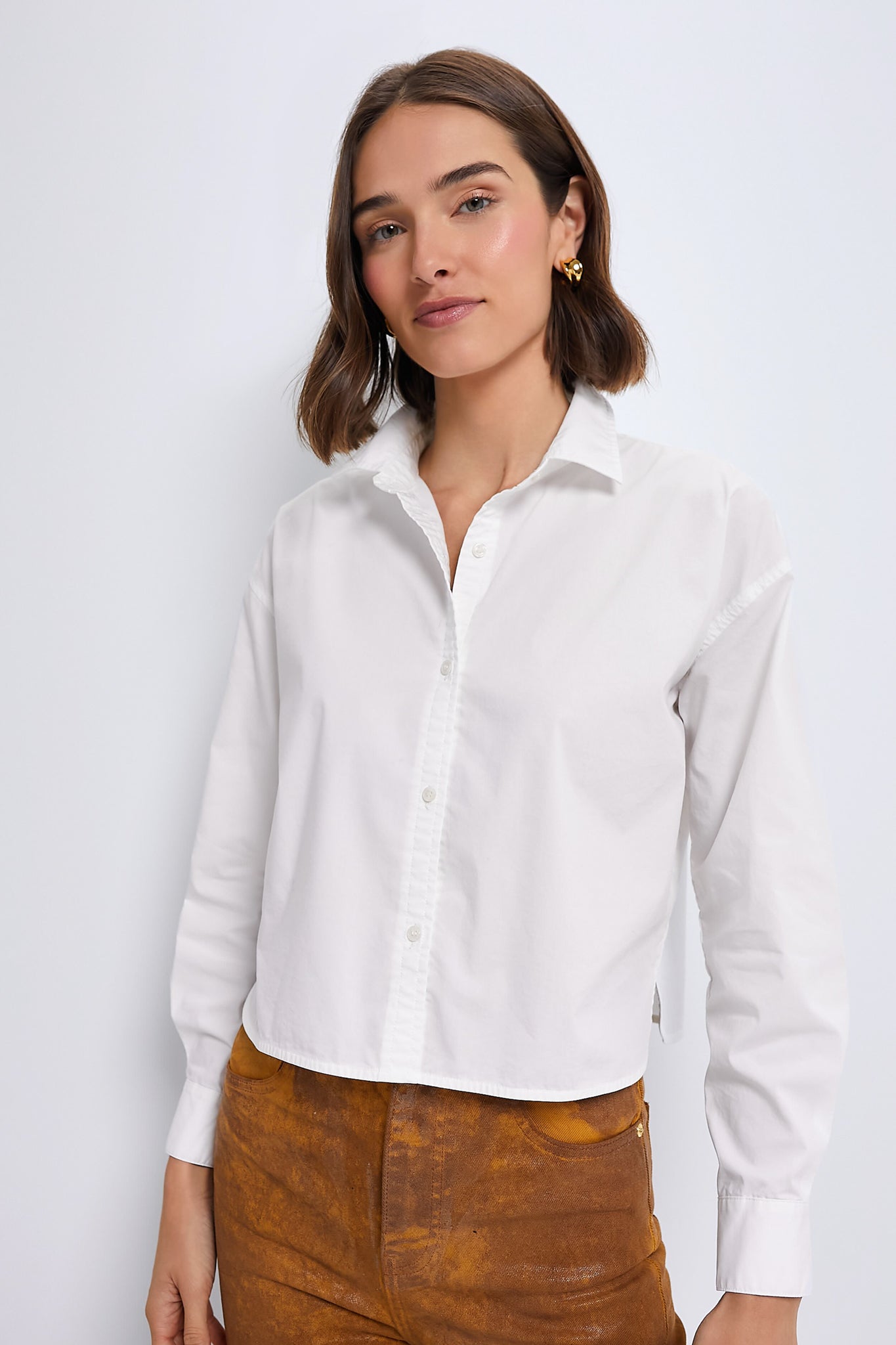 White Cropped Jasper Button Down-Get Girly