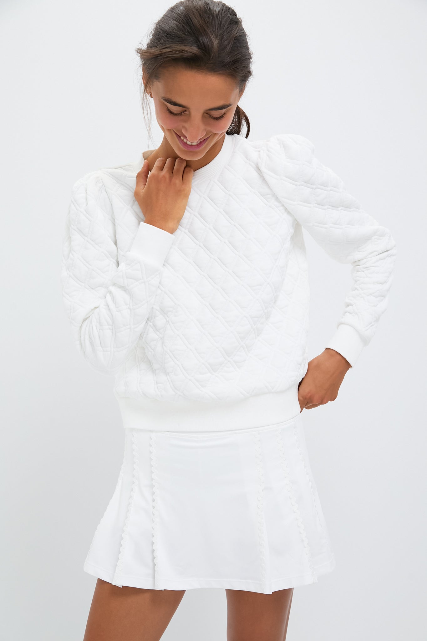 White Puff Sleeve Quilted Stretch Campbell Pullover-Get Girly