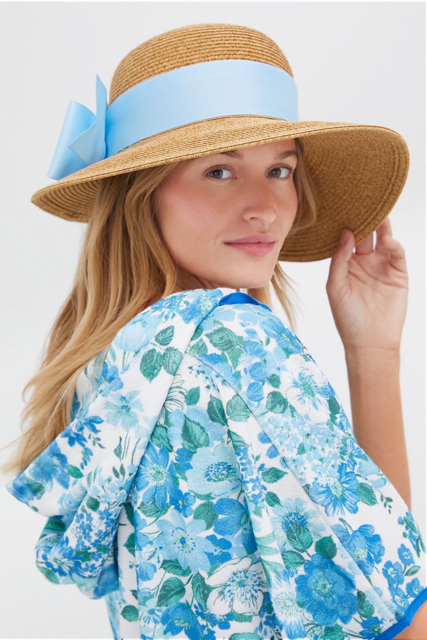 Exclusive Blue Packable Wide Bow Sunhat-Get Girly