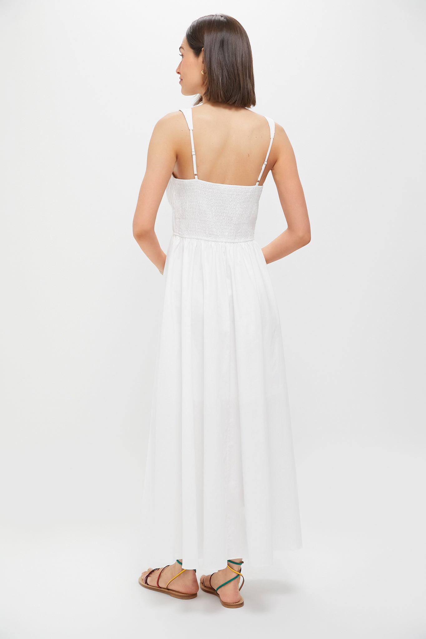 White V-Neck Pleated Midi Dress-Get Girly