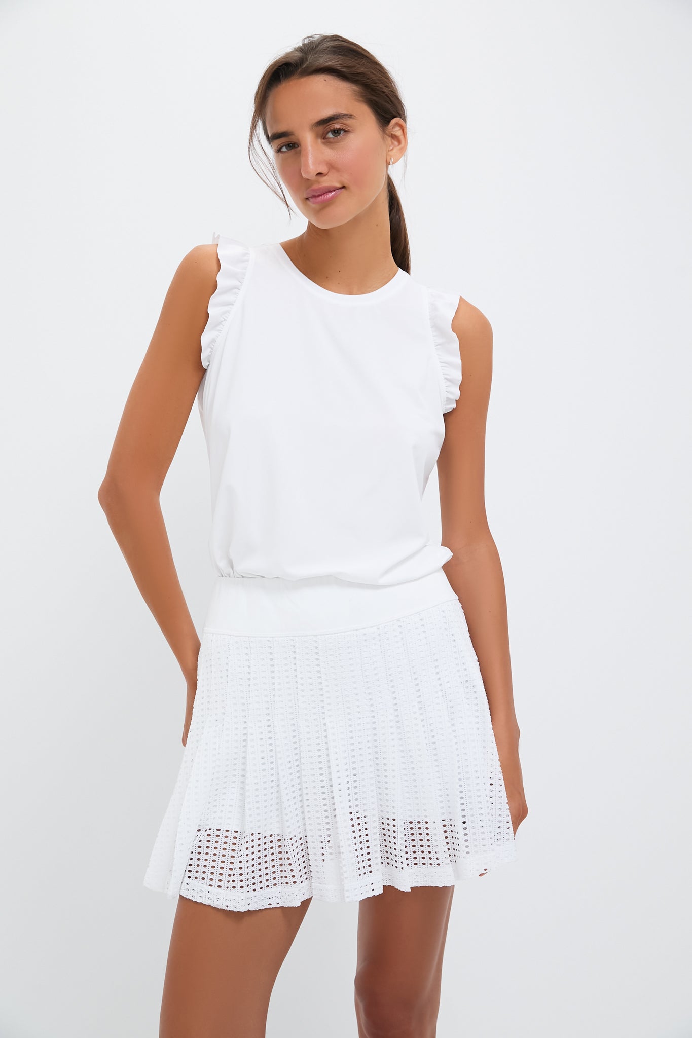 White Performance Jersey Ruffle Lea Tank-Get Girly