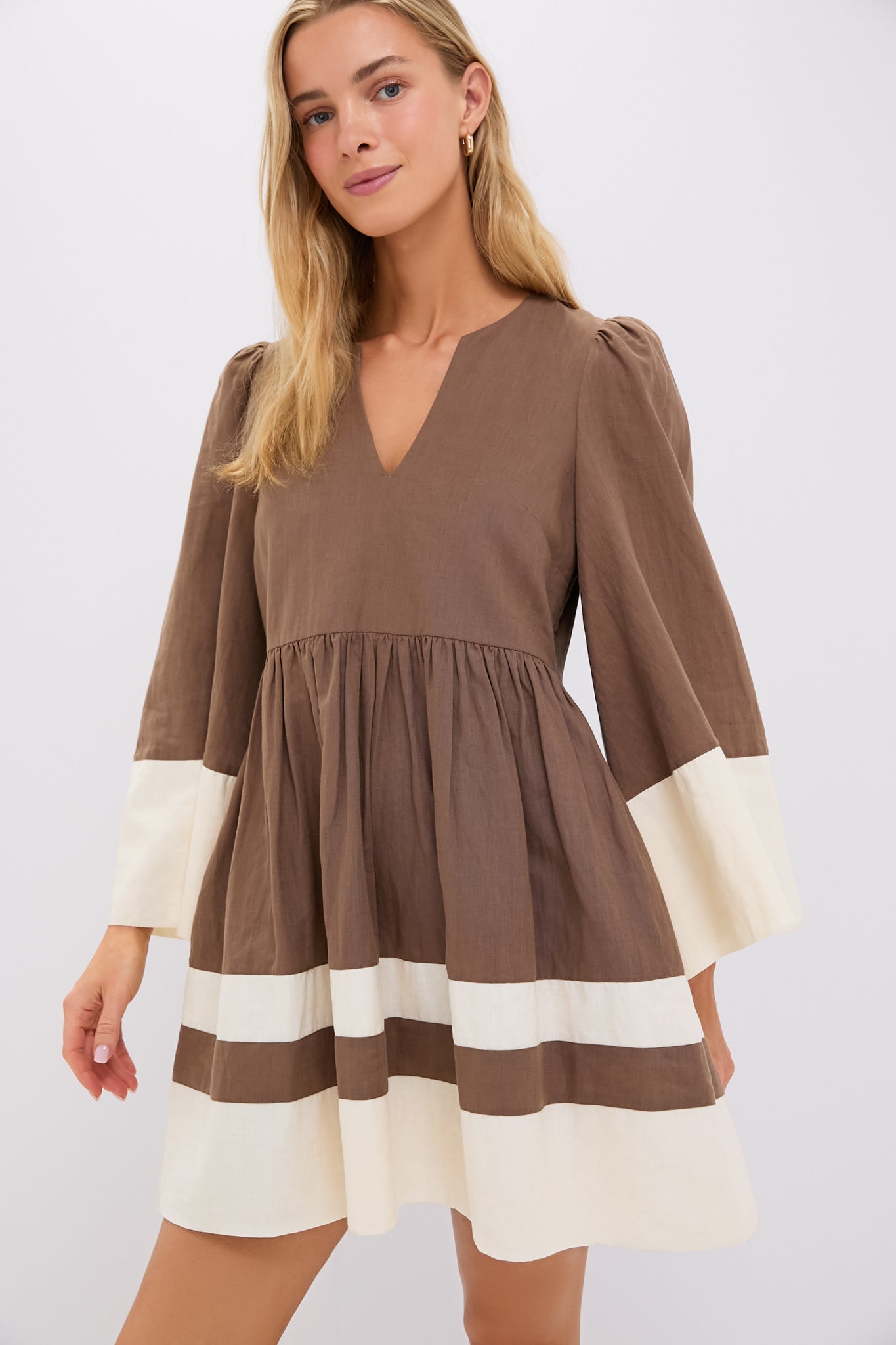 Mocha and Cream Cotton Linen Izzie Dress-Get Girly