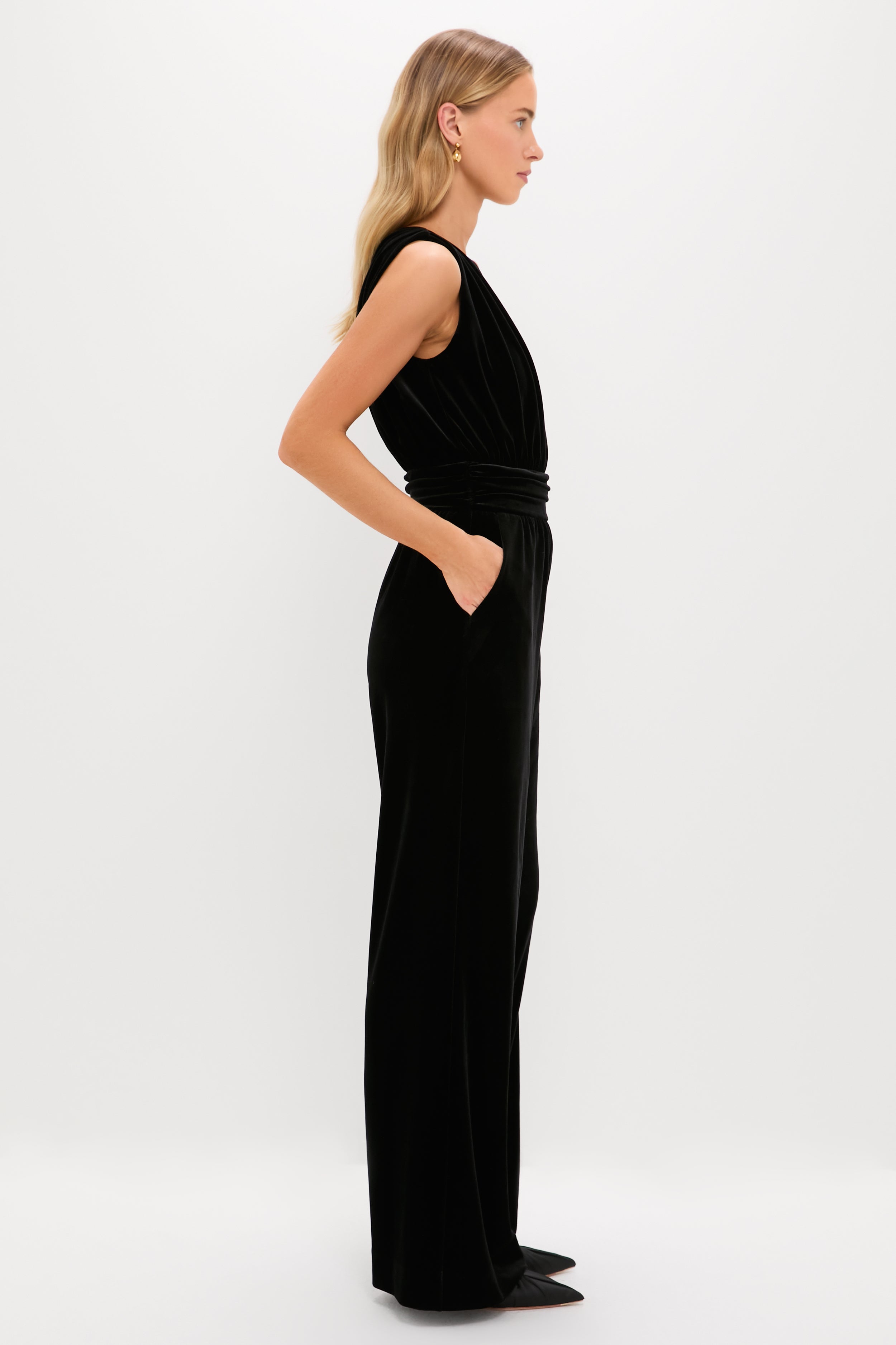 Black Velvet One Shoulder Araminta Jumpsuit-Get Girly