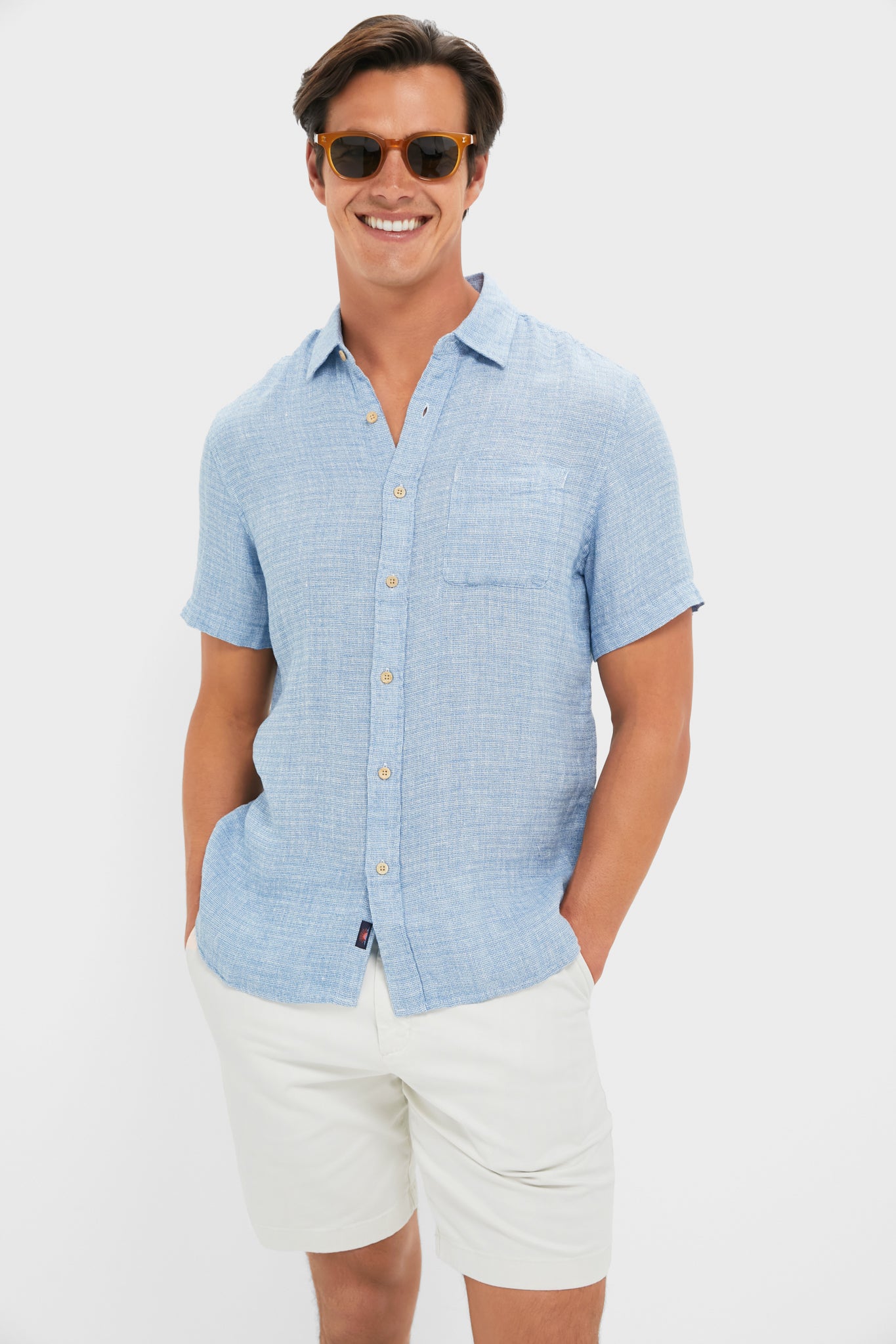 Blue Basketweave Palma Linen Shirt-Get Girly
