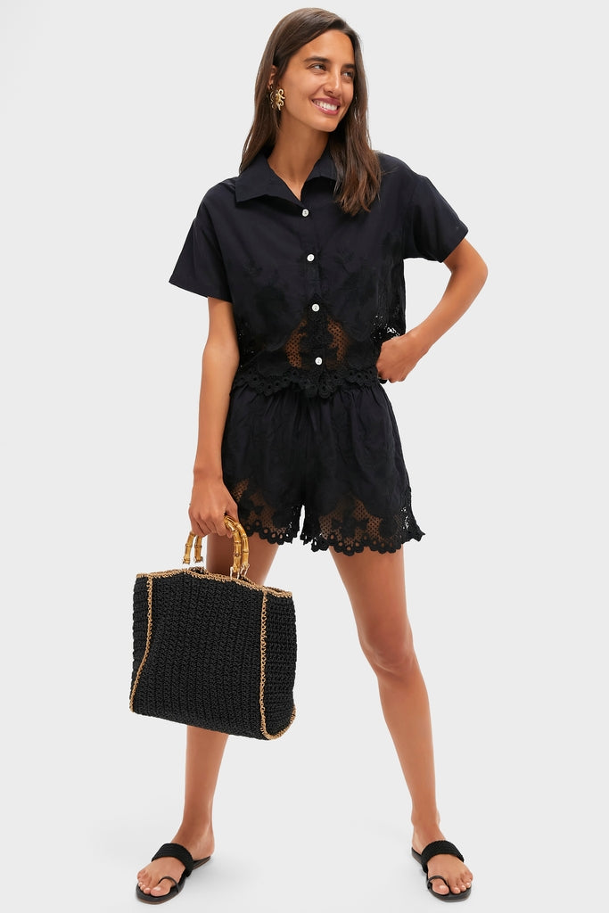 Black Flora Broderie Shorts-Get Girly