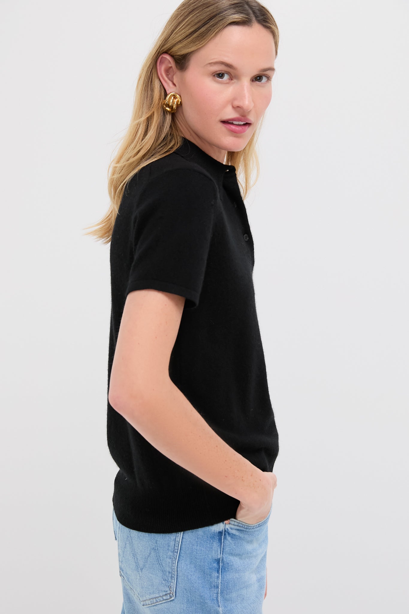 Black Cashmere Short Sleeve Polo-Get Girly