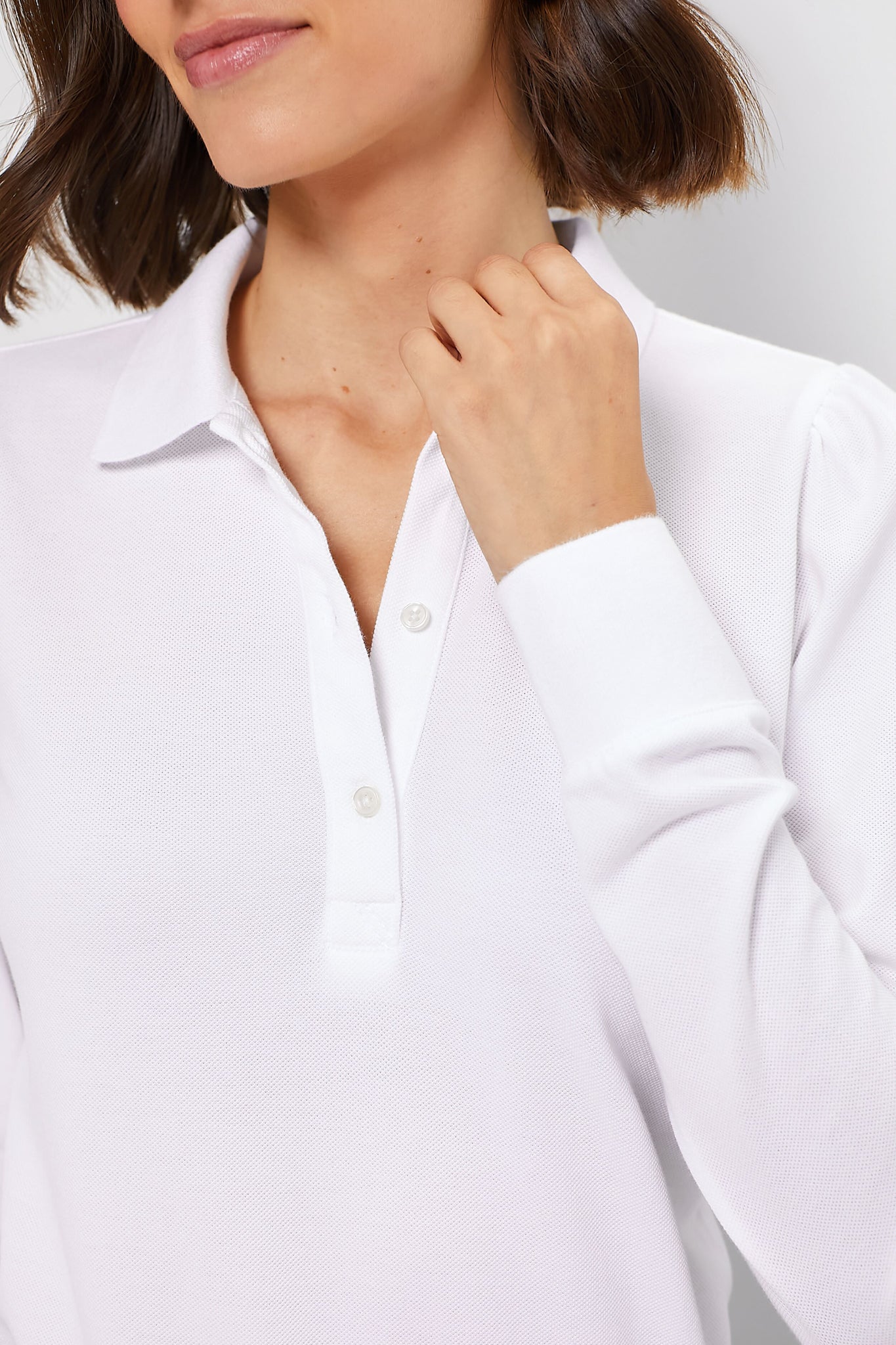 White Long Sleeve Pique Puff Sleeve Peggy Polo-Get Girly