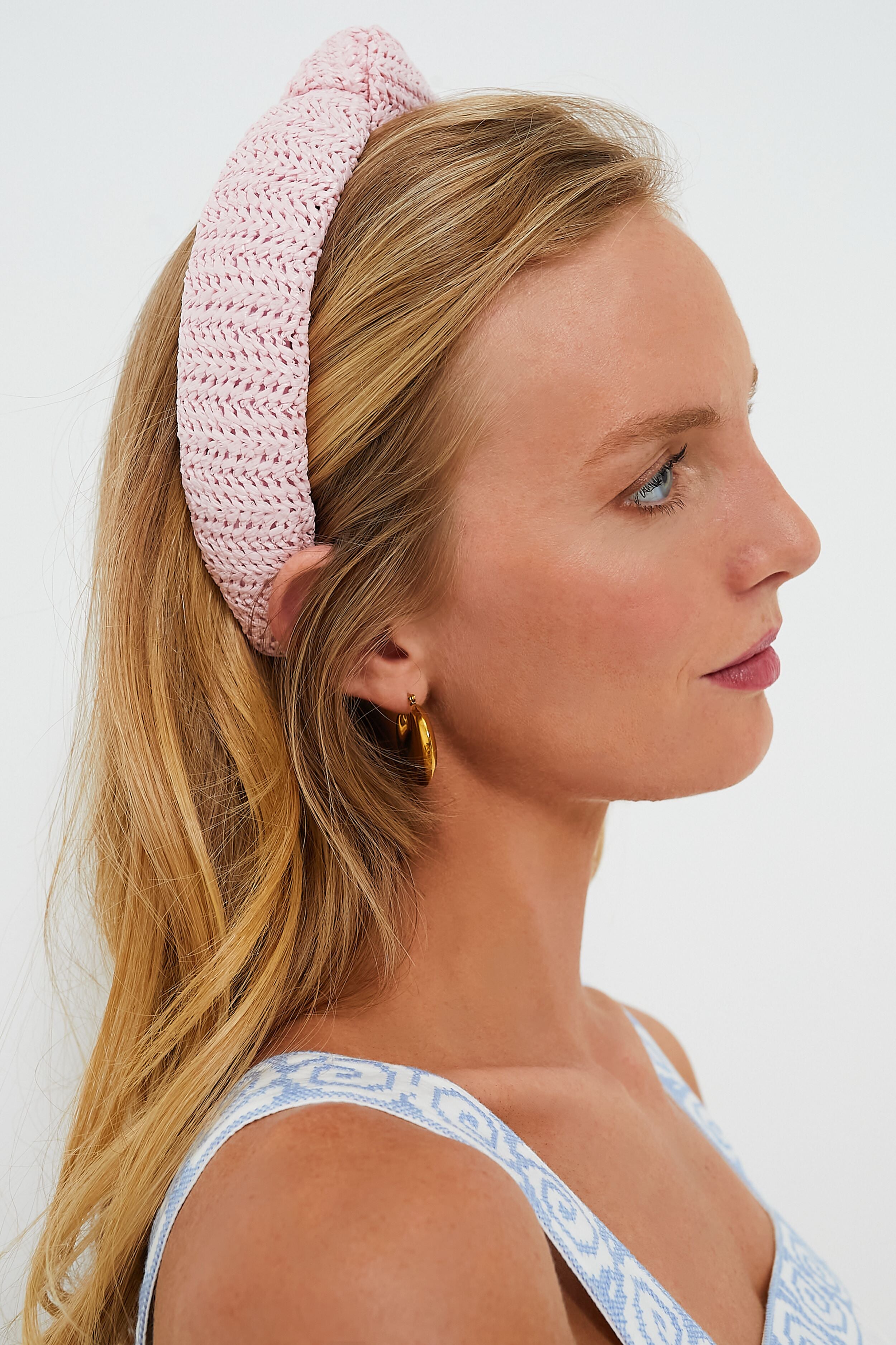 Blush Raffia Slim Knotted Headband-Get Girly