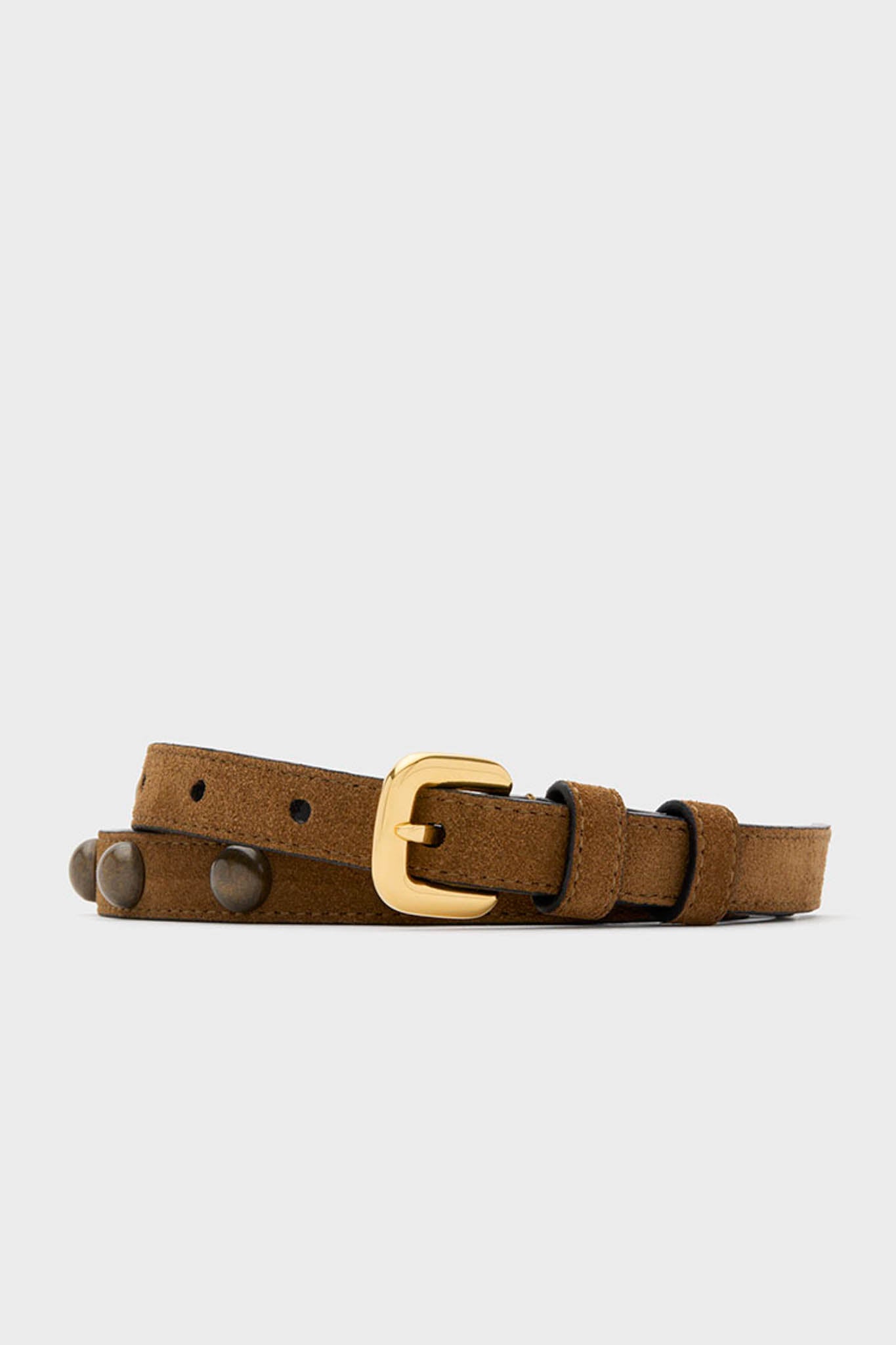 Tobacco and Gold Studded Skinny Belt-Get Girly
